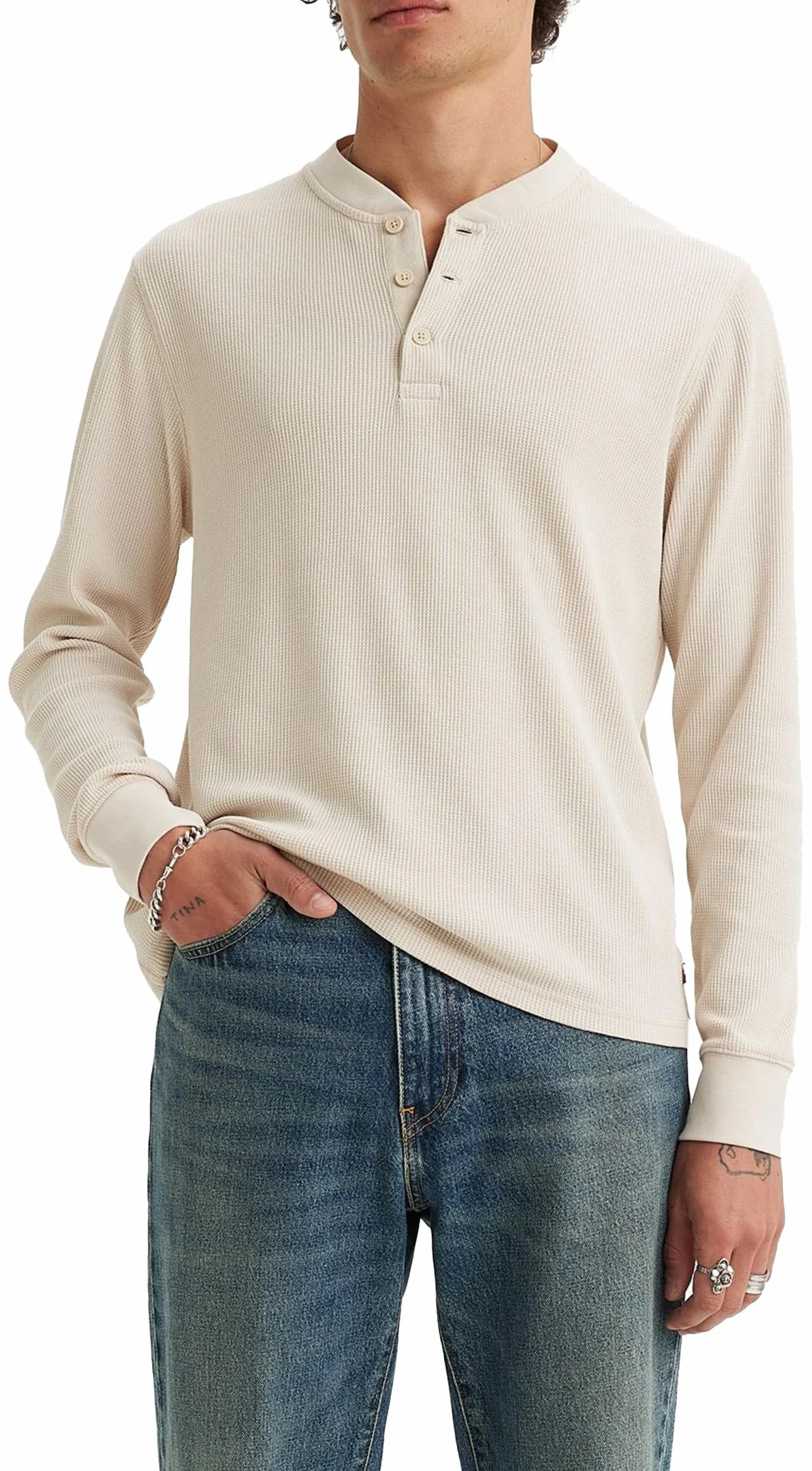 Levi's Mężczyźni Long-Sleeve Thermal 3-Button Henley Shirt, Rainy Day, XL