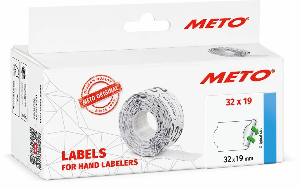 Meto Etykiety do ręcznego etykietowania (32 x 19 mm, 2-wierszowe, 5000 sztuk, białe, do odklejania, do METO, Contact, Sato, Avery, Tovel, Samark itp.)