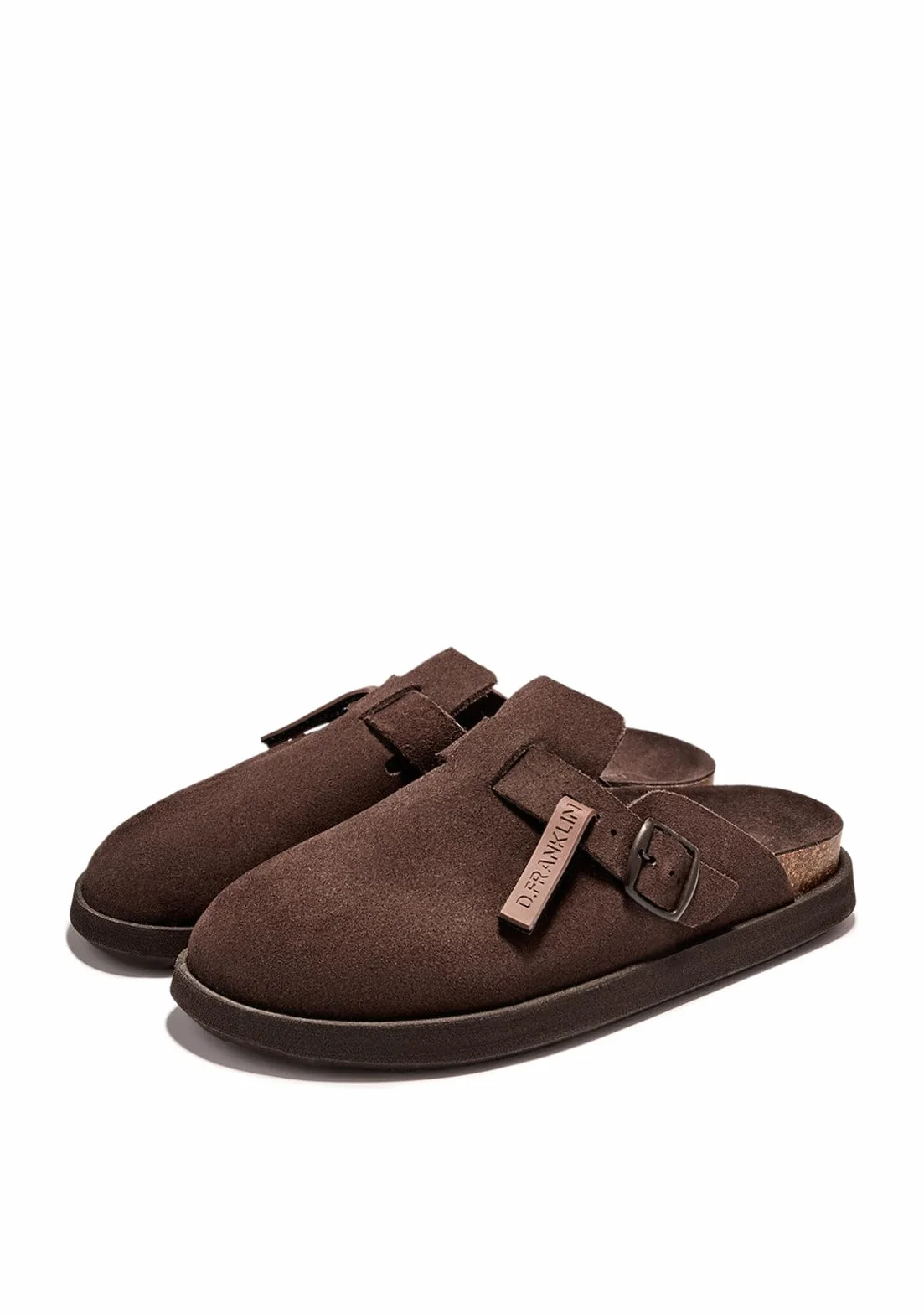 D. Franklin Drewniaki unisex z klamrą w kolorze czekoladowego brązu Vibe Clog - Wygodne, płaskie sportowe sandały na lato - Rozmiar (44)