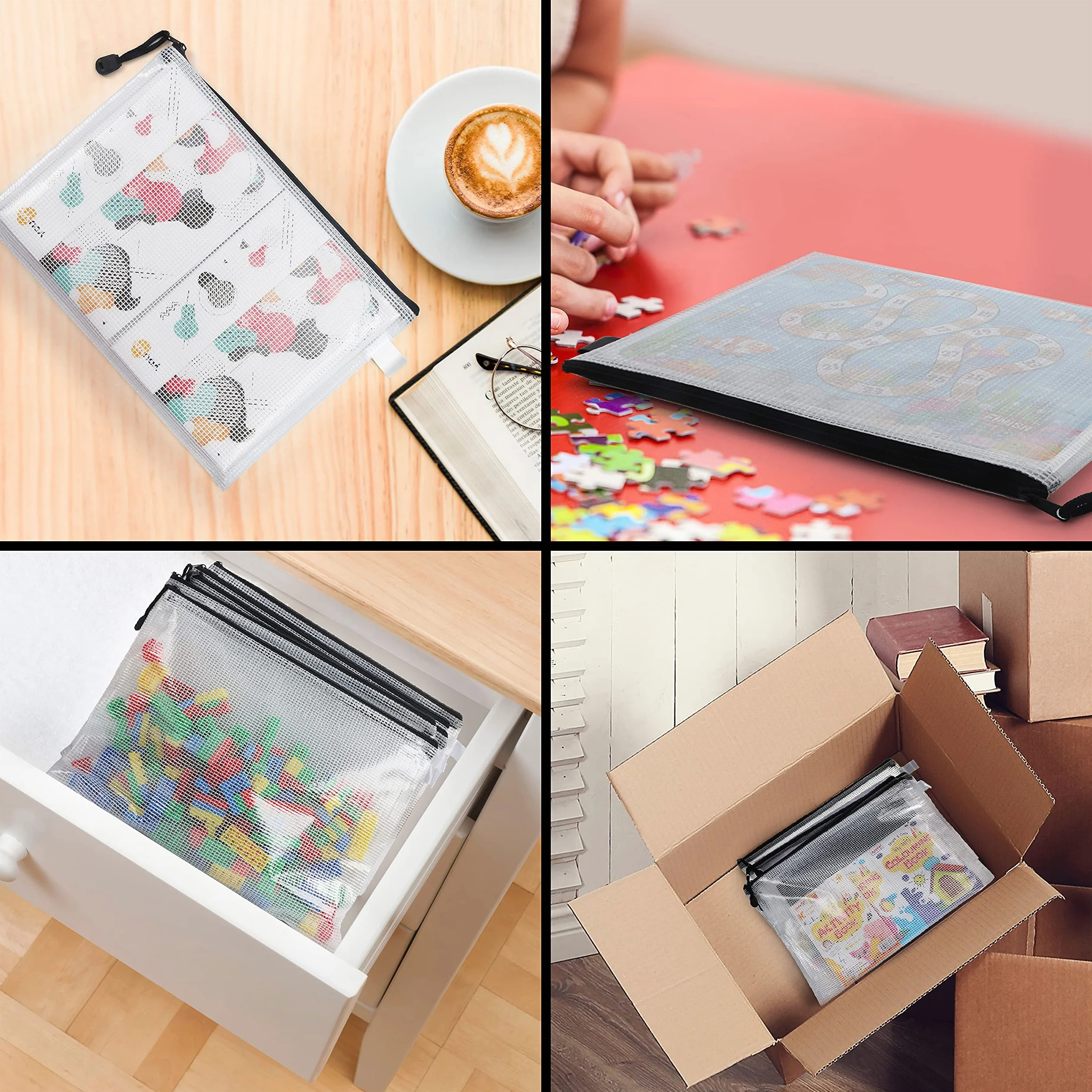 Belle Vous Duża plastikowa saszetka na dokumenty, zamykana na zamek błyskawiczny, przezroczysta (15 szt.) – folder A4, organizer, wodoszczelna teczka na dokumenty podróżne
