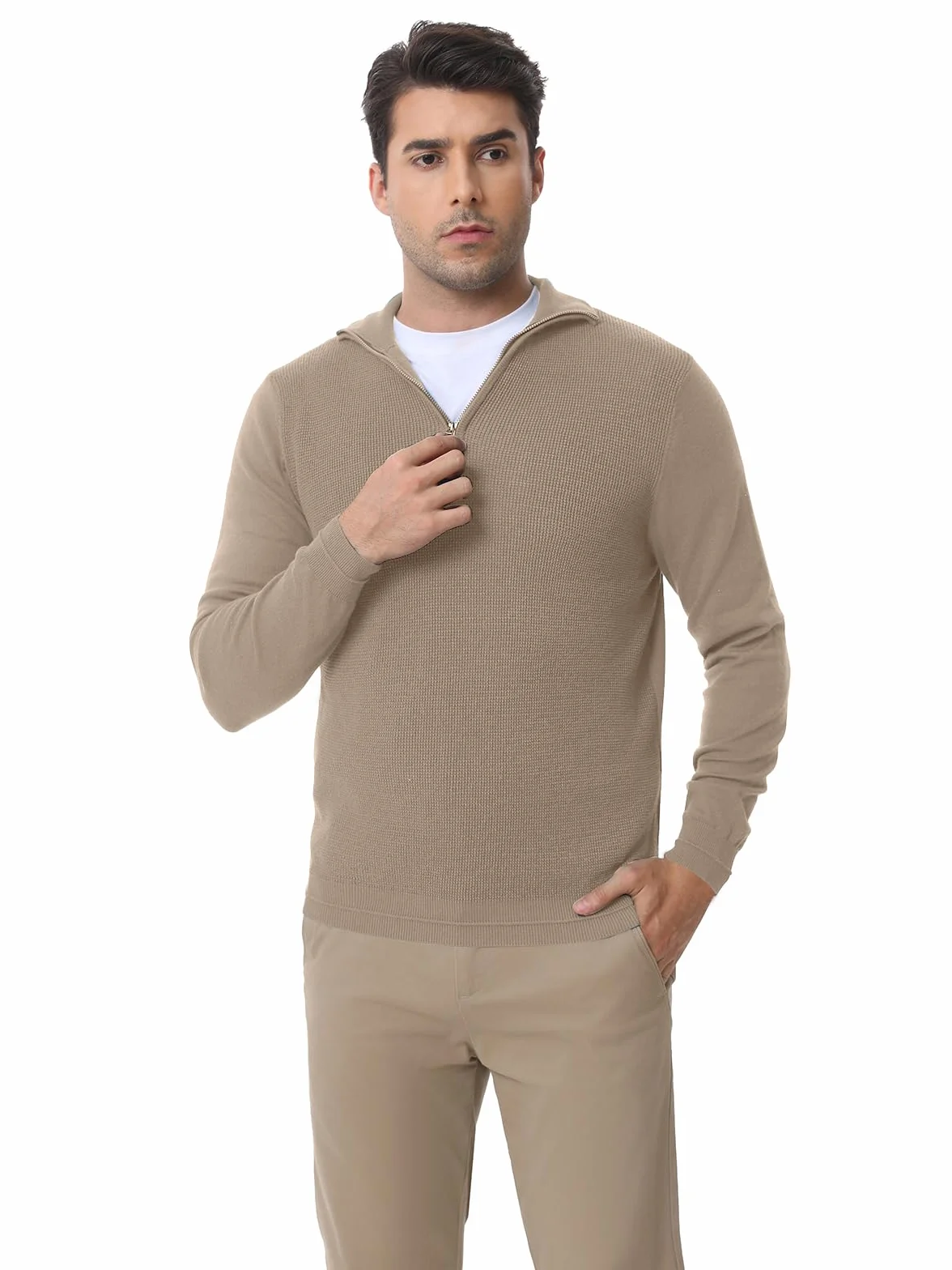 Les umes Męski sweter z dzianiny z zamkiem 1/4 z długim rękawem, sweter z dzianiny, na jesień i zimę