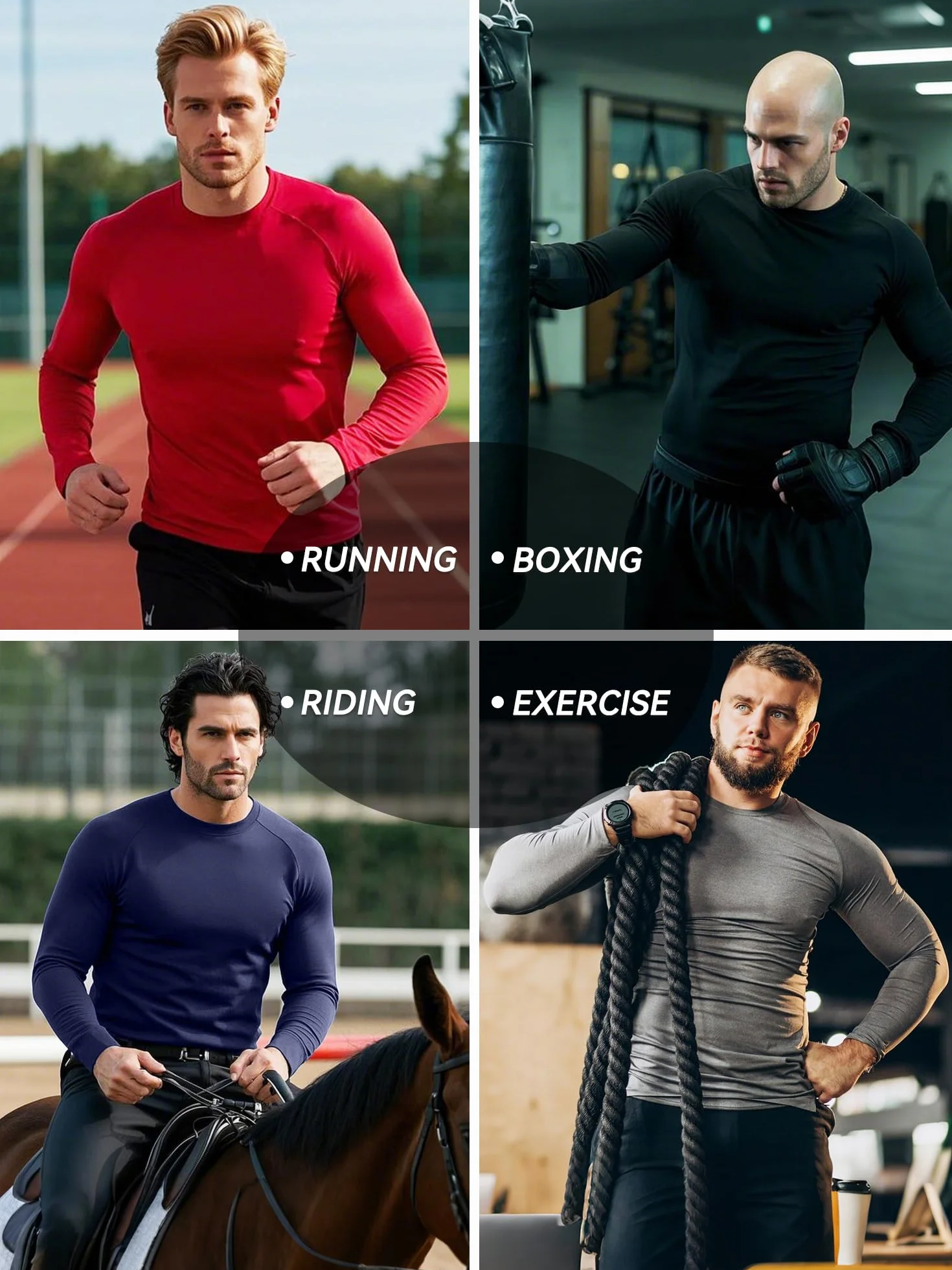 Męski T-shirt kompresyjny (2 sztuki) z długim rękawem, stójka, do sportów zimowych, basic