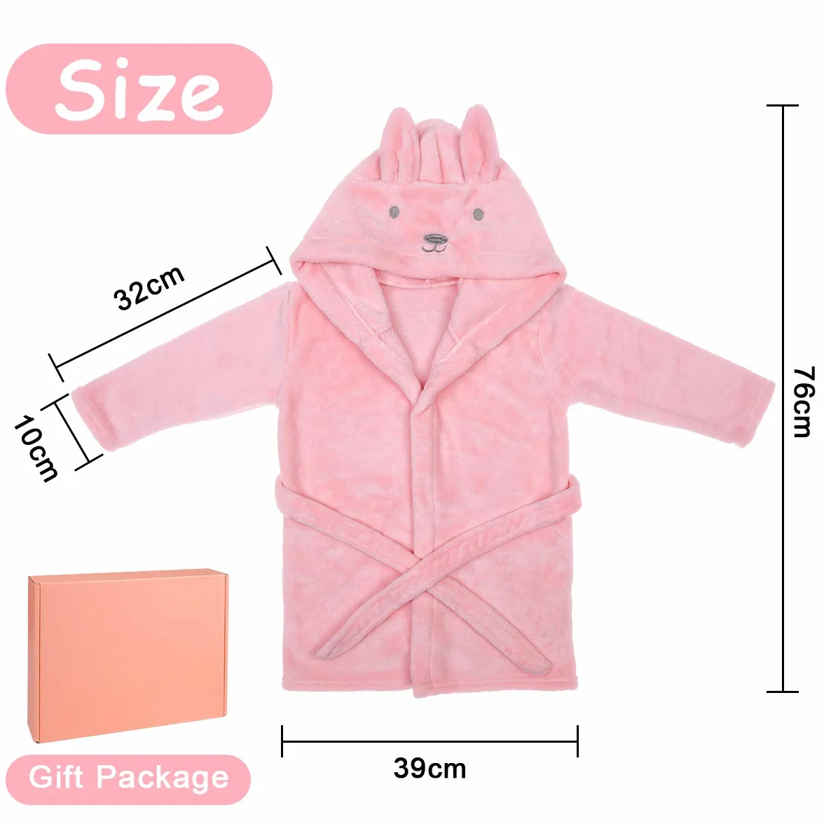 URAQT Szlafrok dziecięcy dla dziewczynek, różowy królik 3D, super miękki flanelowy ręcznik kąpielowy z kapturem, szlafrok kąpielowy ze zwierzętami, bielizna nocna dla 0-3 lat, Różowy królik