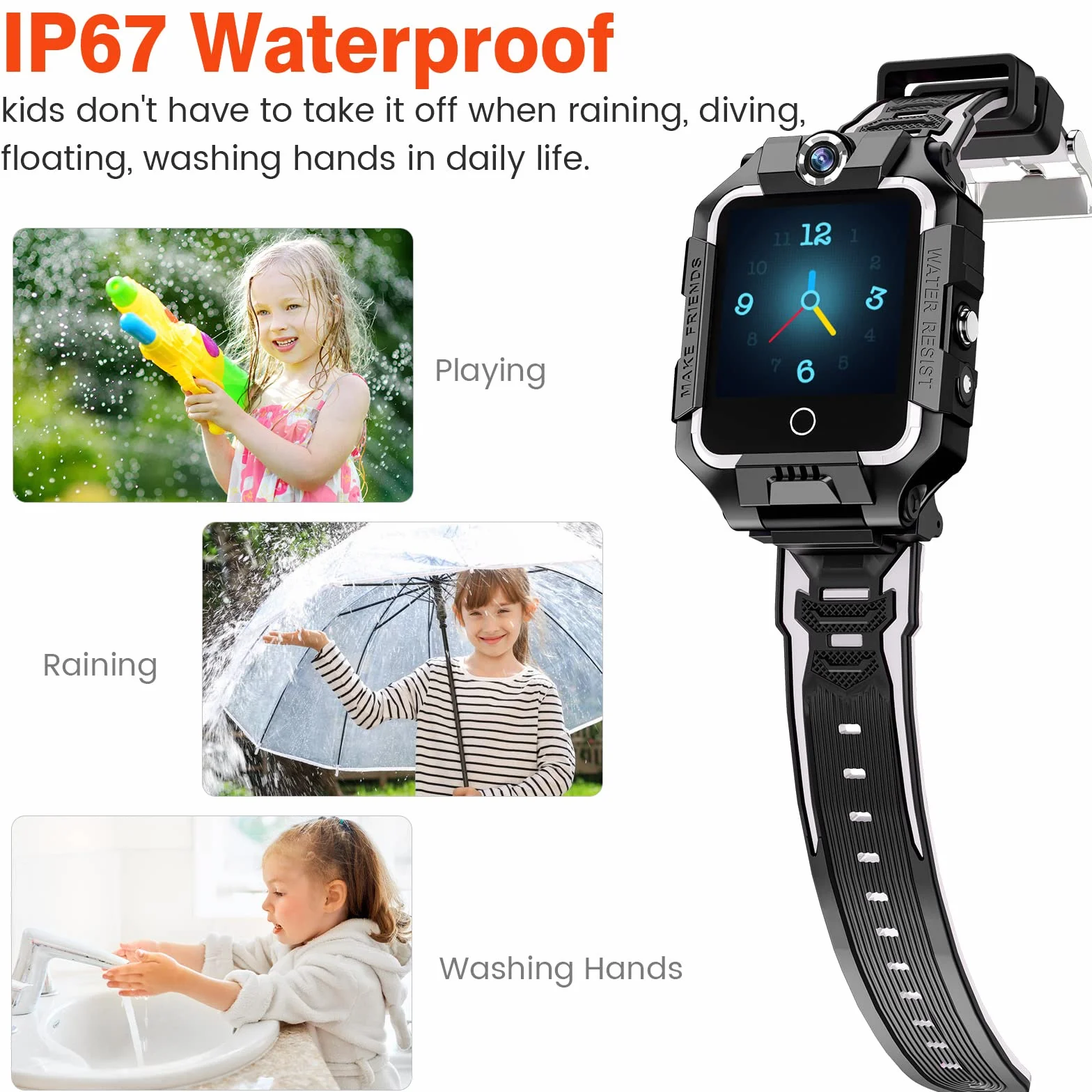 Smartwatch 4G dla dzieci, GPS Smartwatch z podwójną kamerą 360°, WiFi, wideo, rozmowy telefoniczne, SOS, krokomierz, wodoszczelność IP67, Smart Watch dla dziewcząt i chłopców (czarny)