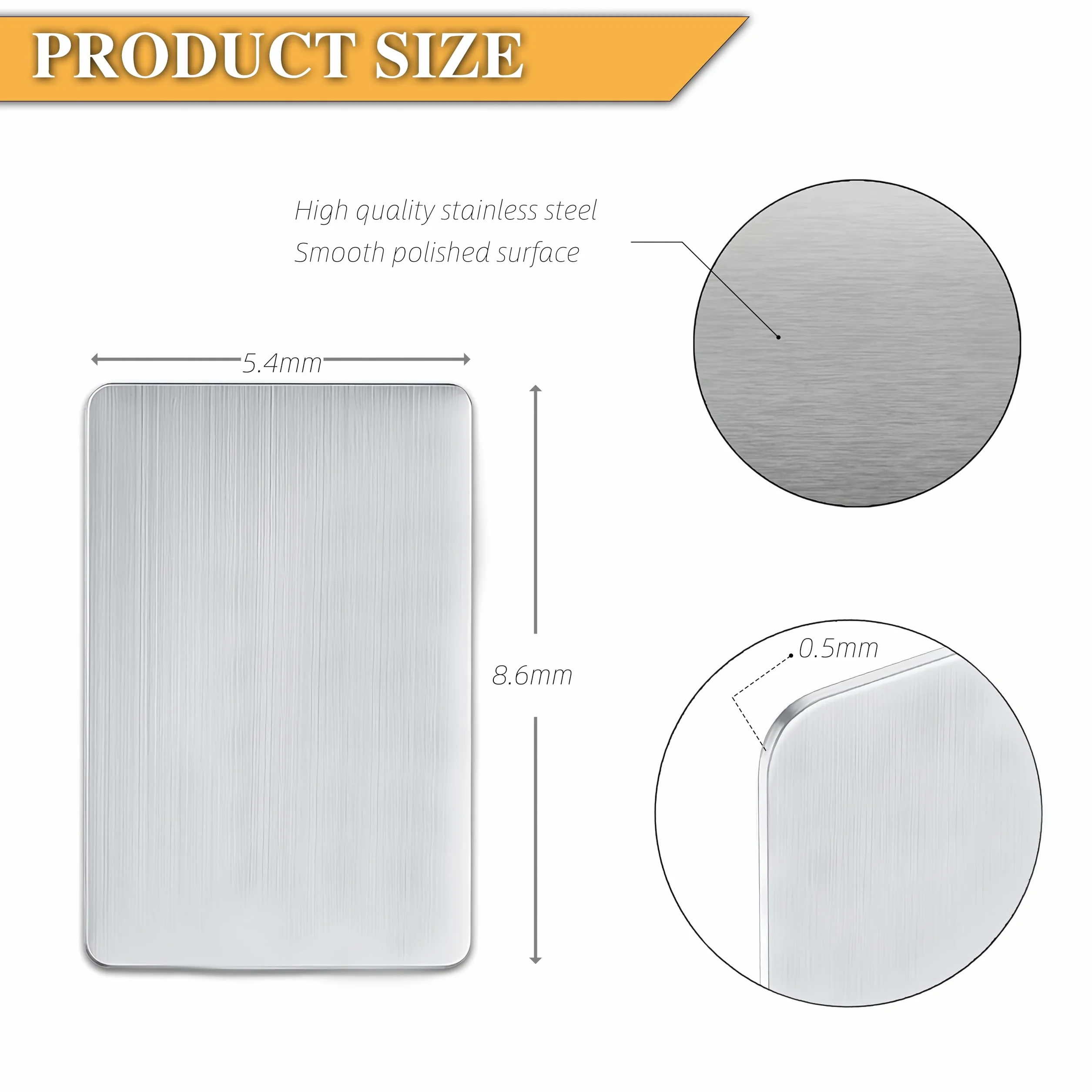 Opakowanie 20 metalowych wizytówek, 8,6 x 5,4 cm, czyste karty metalowe, blankiety ze stali nierdzewnej, Wizytówki grawerowane laserowo, karty podarunkowe DIY dla biur, klientów