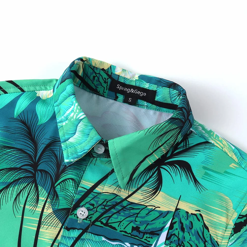 Spring&Gege Chłopięca luźna koszula hawajska z krótkim rękawem, Aloha, letnia plaża, z nadrukiem, unisex, koszula rekreacyjna (5-14 lat)