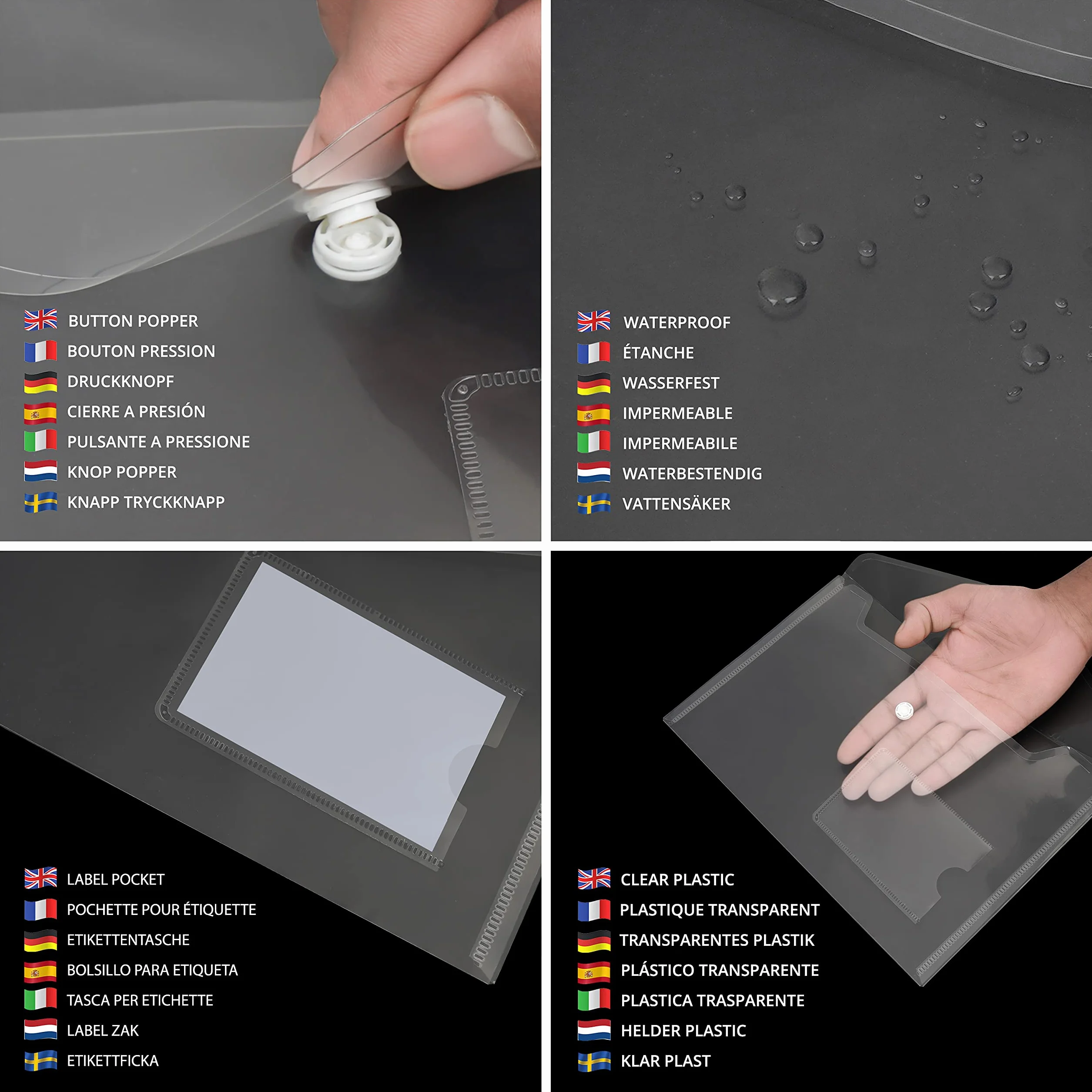 Belle You Plastikowa kieszeń A5 (zestaw 24 sztuk) - z zapięciem na zatrzask i etui na karty - kieszeń do przechowywania domu, biura i szkoły - plastikowa torba A5 na dokumenty i koperty