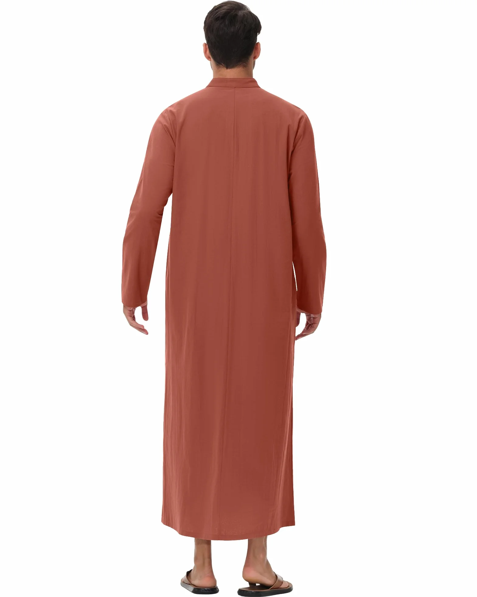 NANAMEEI Muzułmańska Qamis Męska Długi rękaw Djellaba Marokańska Abaya Caftan Sukienka z zapięciem na guziki Kołnierz Mao