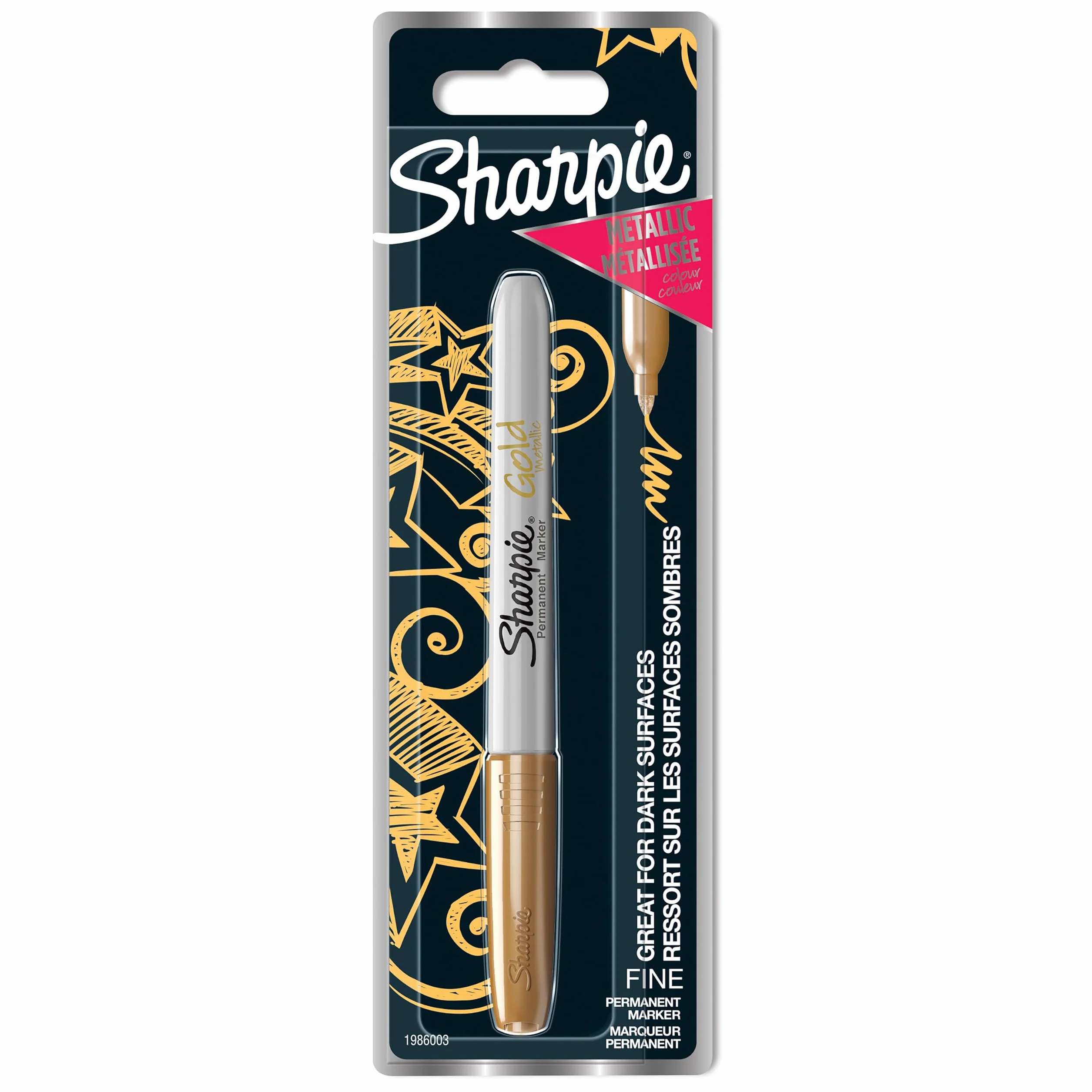 Sharpie Metaliczne markery permanentne | cienka końcówka dla pogrubionych detali | złoty | 1 marker