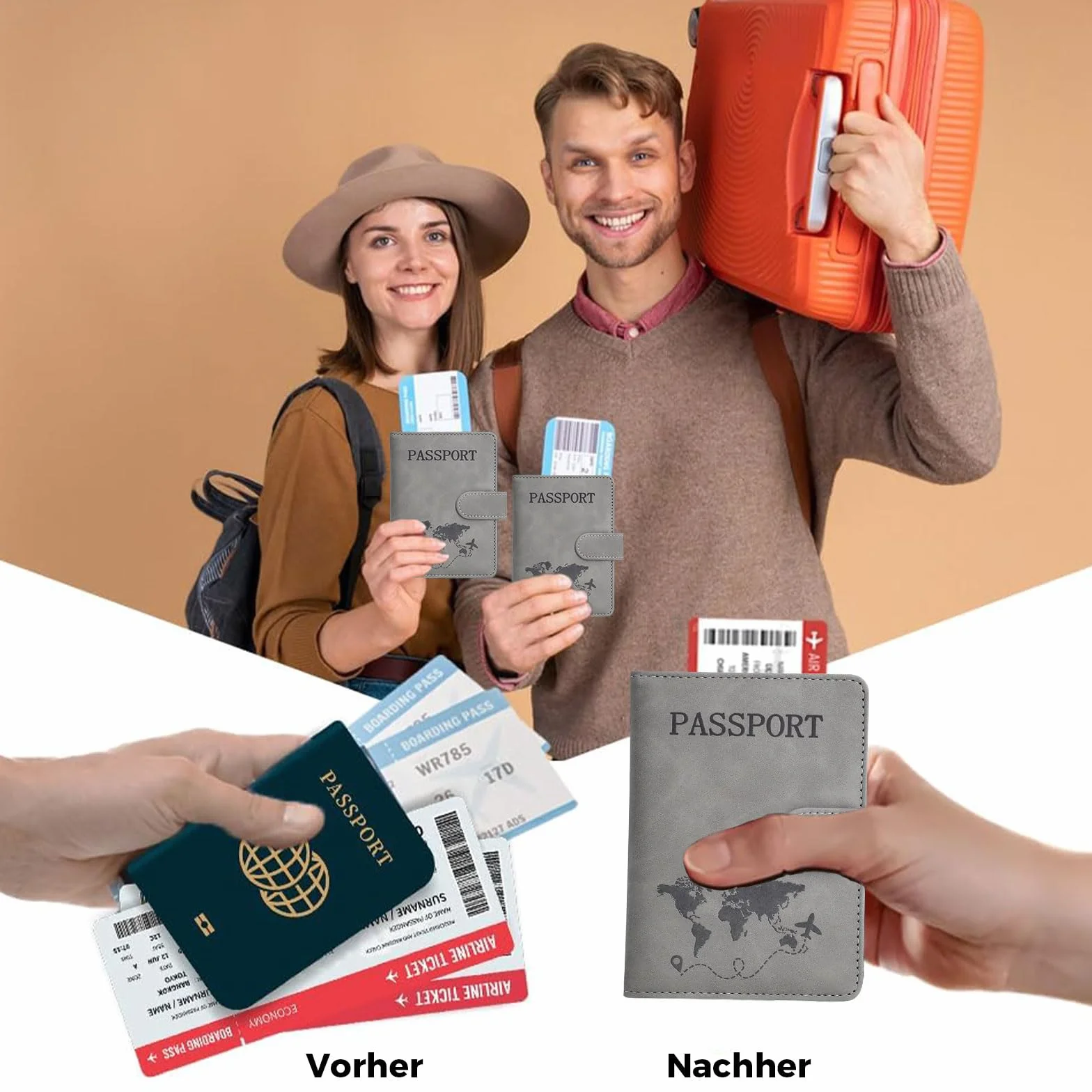 Etui na paszport, etui na paszport z blokadą RFID, etui ochronne ze sztucznej skóry, etui na paszport dla kobiet/mężczyzn, na paszport, kartę pokładową, kartę SIM, dowód osobisty, kartę