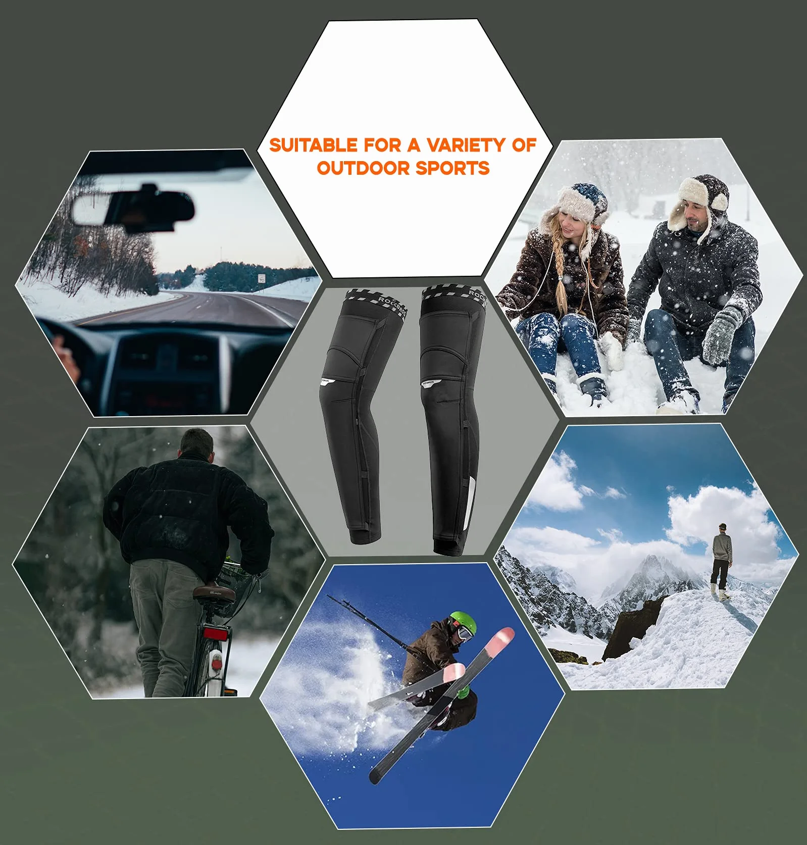 ROCKBROS Unisex Ocieplacze na Nogi, Ocieplacze na Nogi Dla Kobiet i Mężczyzn, Antypoślizgowa Ochrona Kolan, Kolarskie Ocieplacze Na Kolana, Para 1, Wiatroszczelne, Ciepłe S-4XL