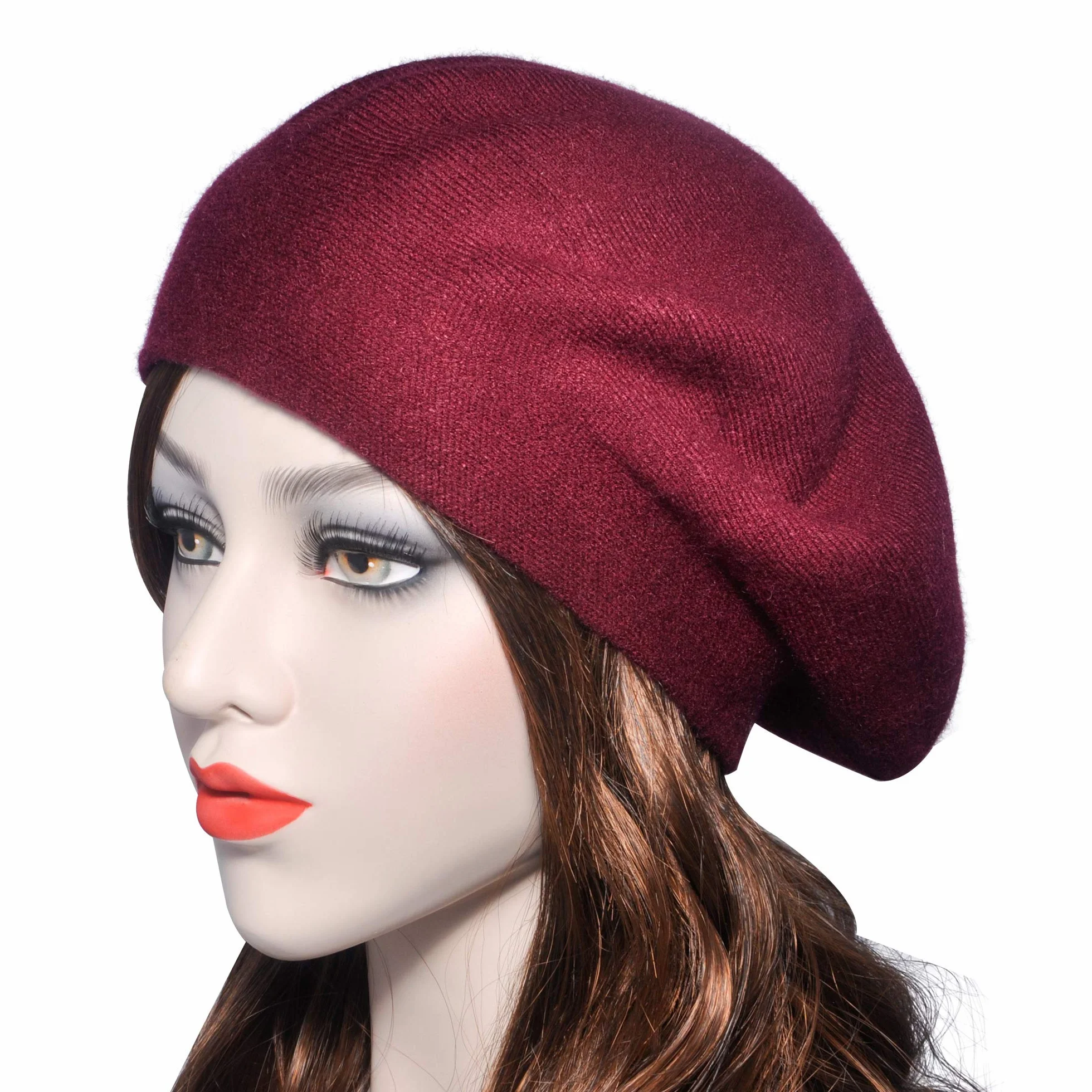 ZLYC Damski beret klasyczny, francuski, beret jednokolorowy, ciepły, burgund, jeden rozmiar
