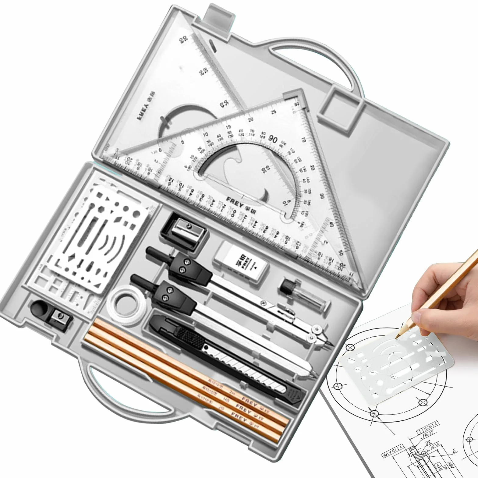 Zestaw kompasu, zestaw geometrii, 16x Professional Geometry Set, Narz?dzia rysunkowe z pude?kiem do przechowywania, opracowywanie materia?ów dla artystów Nauczyciele