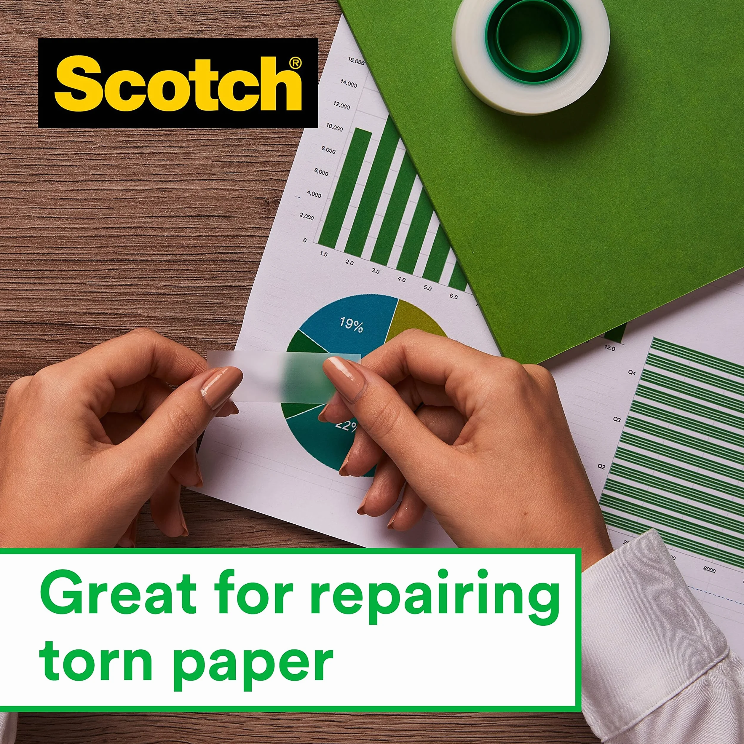 Scotch Dozownik taśmy w kolorze srebrnym z 1 rolką taśmy Scotch Magic Tape 19 mm x 33 m - idealny do szkoły, domu i biura