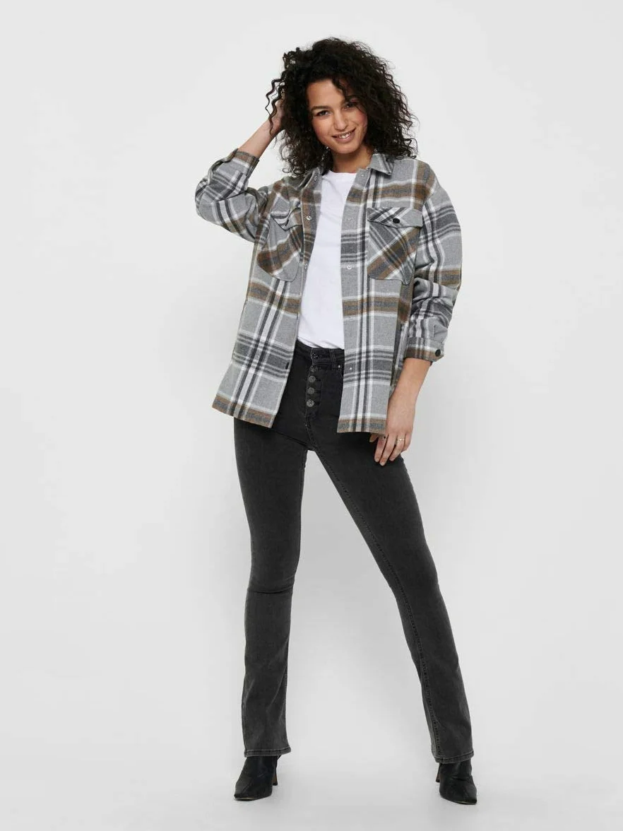ONLY Onlellene-Valda Check Shacket PNT damska kurtka koszulowa, Chipmunk/Checks:check, 36