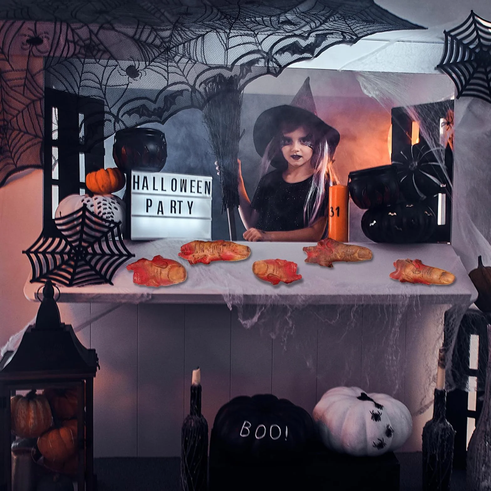 Xinlie 5 oddzielonych palców na Halloween, złamane dłonie, rekwizyty horroru, części ciała, sztuczne krwawe części ciała, czubek kciuka, miękki plastikowy palec do dekoracji na Halloween