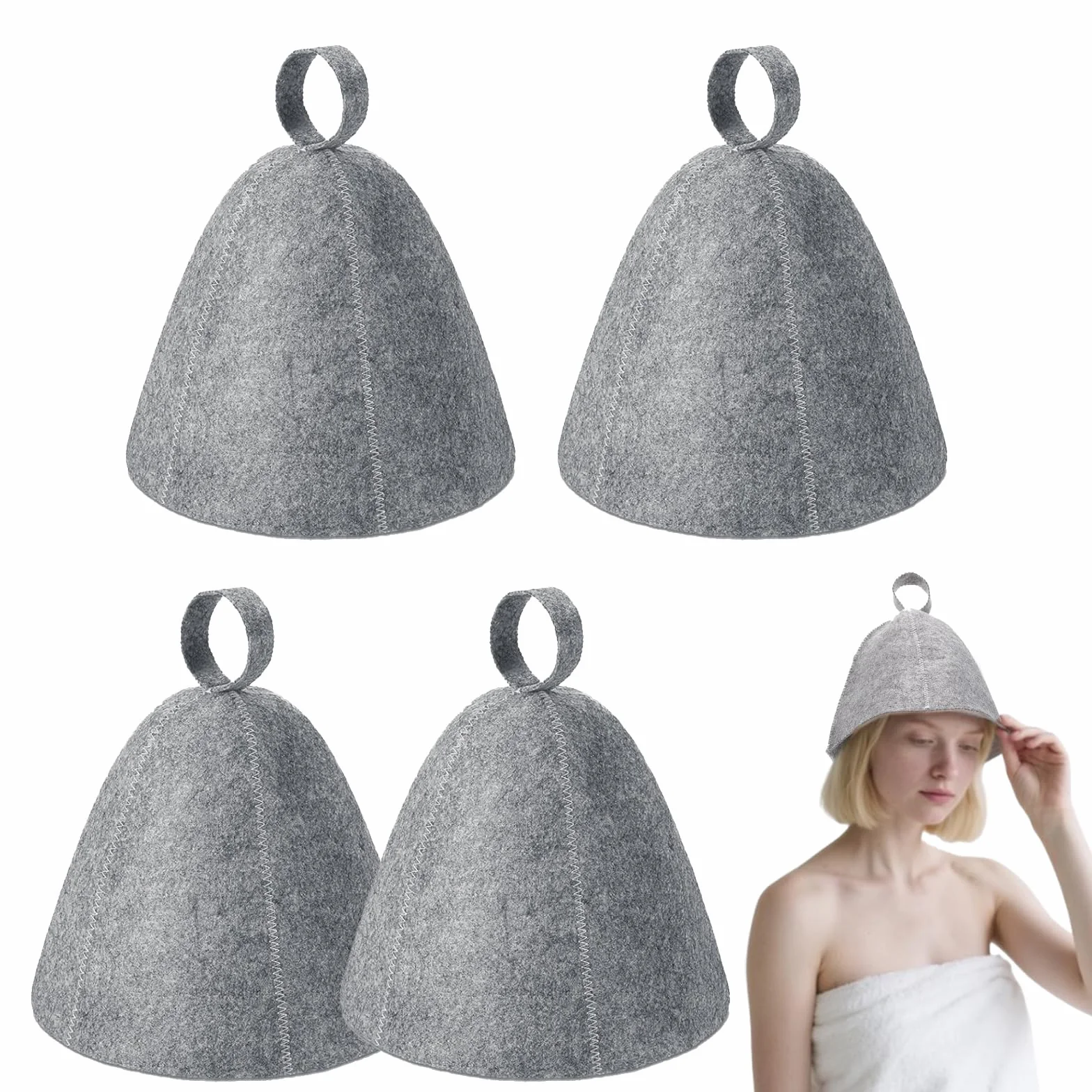 Kapelusz do sauny, wygodny czepek do sauny dla kobiet i mężczyzn, akcesoria do łaźni parowej, filcowy, suchy na ciepło, unisex, akcesoria do saun, szary, 4 szt, szary, Rozmiar uniwersalny