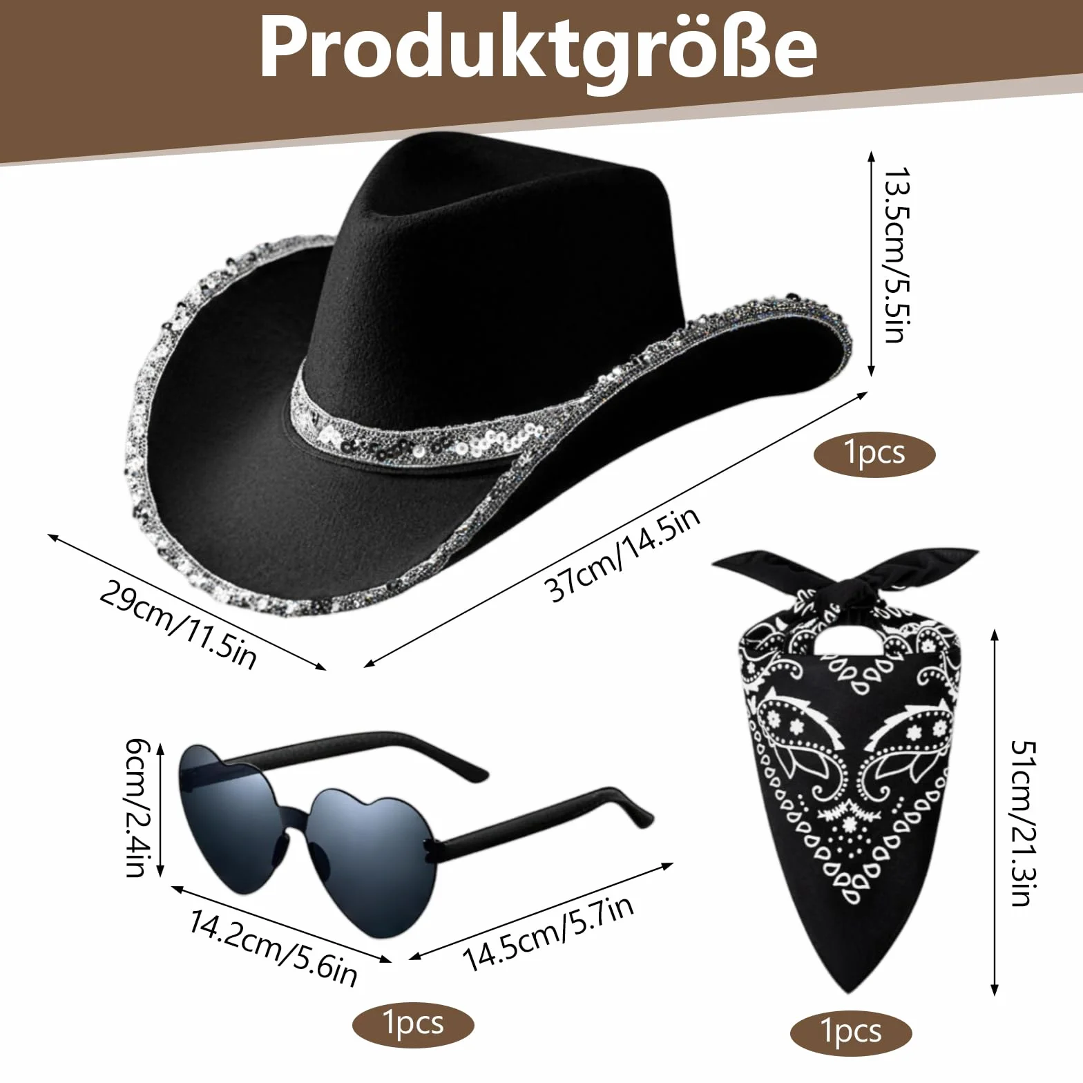 Zestaw akcesoriów do kapelusza kowbojskiego, 3 sztuki, strój kowbojski, kapelusz kowbojski, okulary przeciwsłoneczne, bandany, kapelusz kowbojski, zestaw akcesoriów na Halloween, karnawał