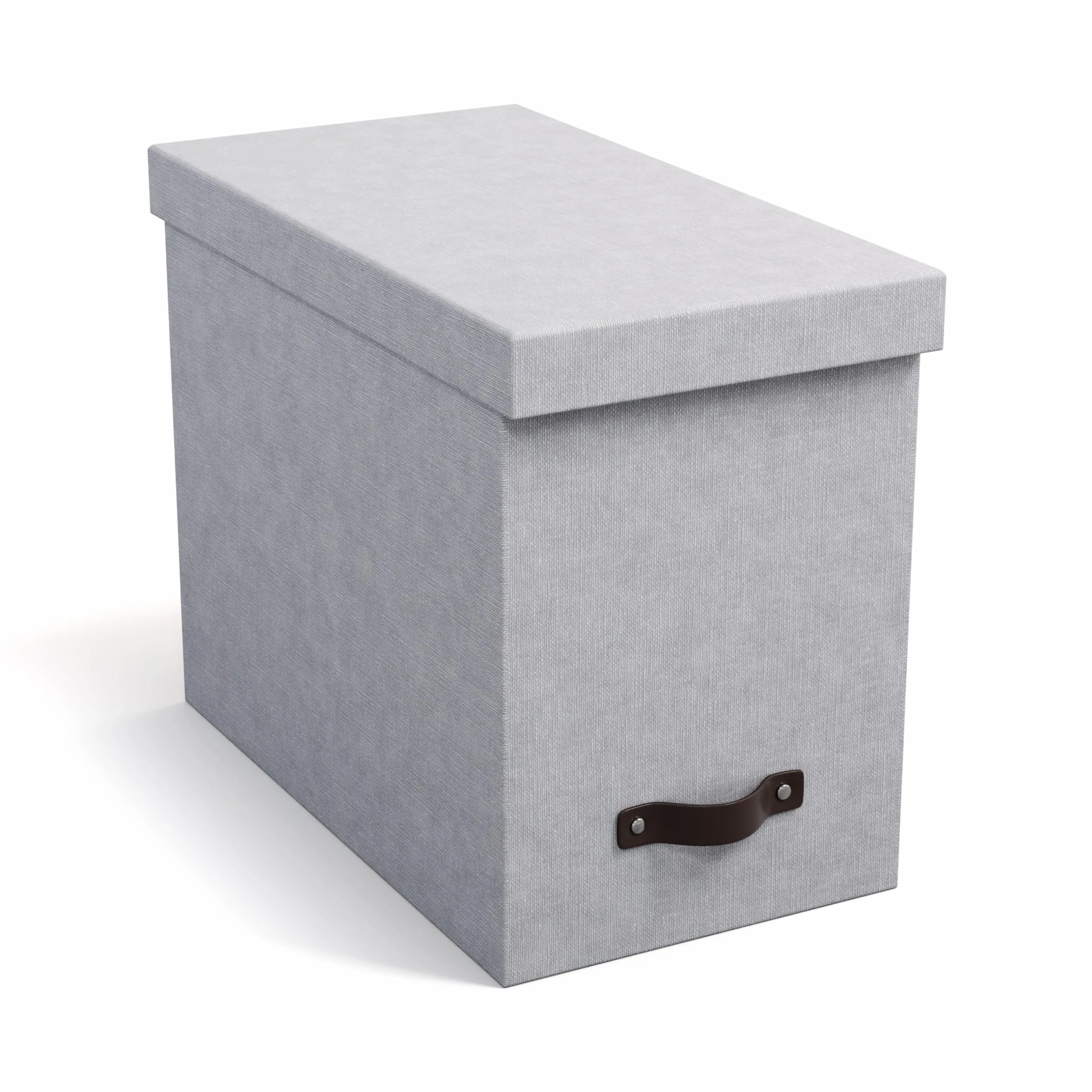 Bigso Box of Sweden JOHAN Pudełko z pokrywką – stylowe pudełko archiwalne z 8 zawieszanymi skoroszytami – pudełko na teczki wiszące z płyty pilśniowej i papieru o stylowym wyglądzie lnu – jasnoszare