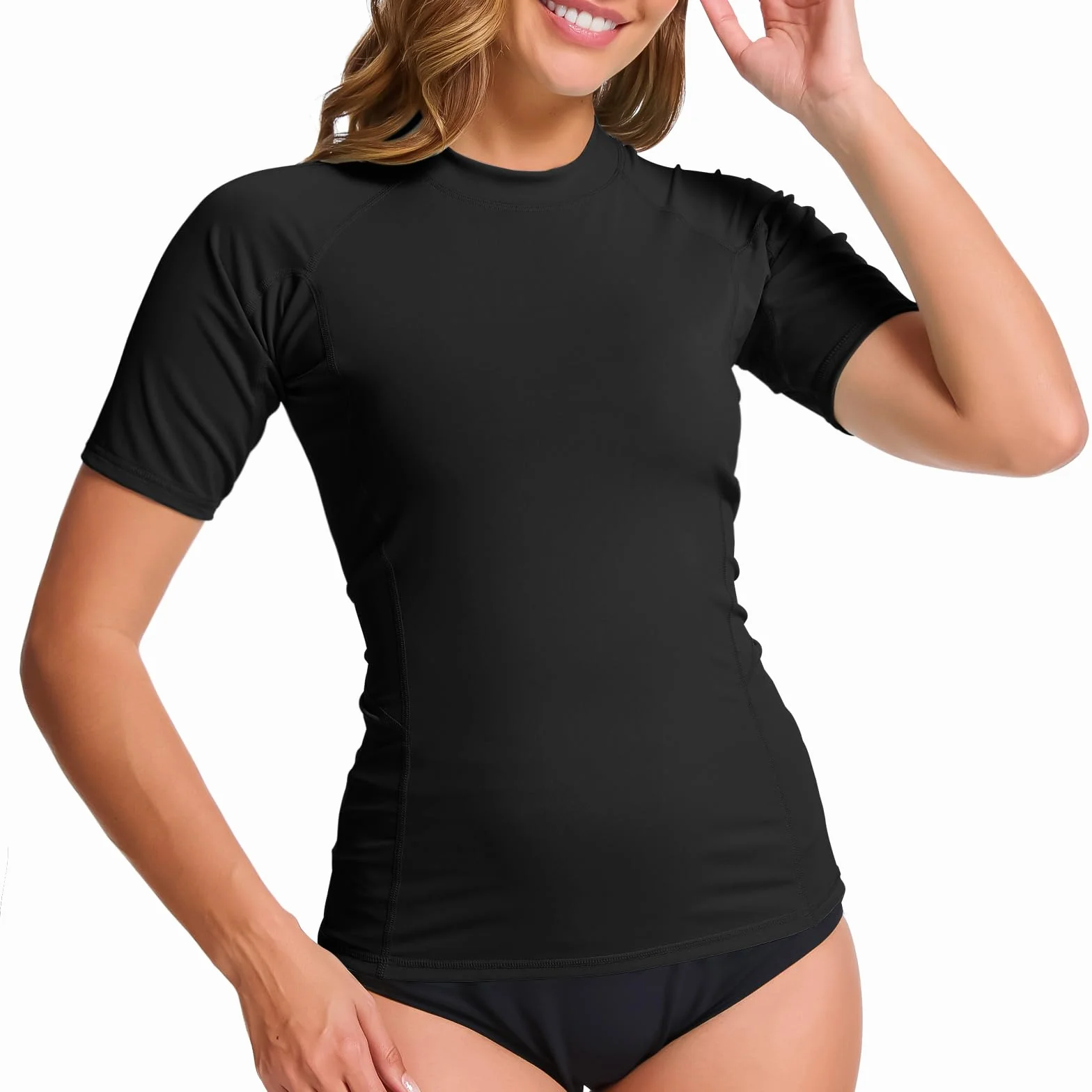 MEETWEE Damski kostium kąpielowy Surf Rash Guard ochrona przed słońcem ochrona przed promieniowaniem UV koszulka UPF 50+, krótki rękaw, szybkoschnąca, do sportów wodnych