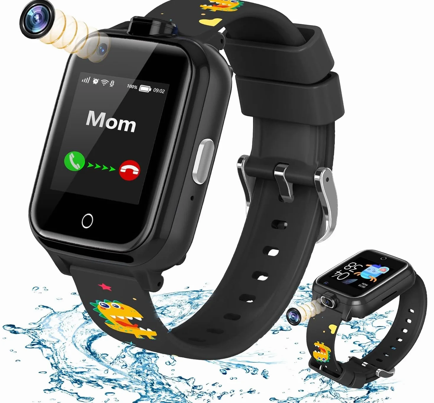 OKYUK Smartwatch 4G z Trackerem GPS dla Dzieci, Podwójna Kamera, 2-Kierunkowe Połączenia Głosowe i Wideo, Powiadomienie SOS, Bezpieczny dla Uczniów 3-12 Lat