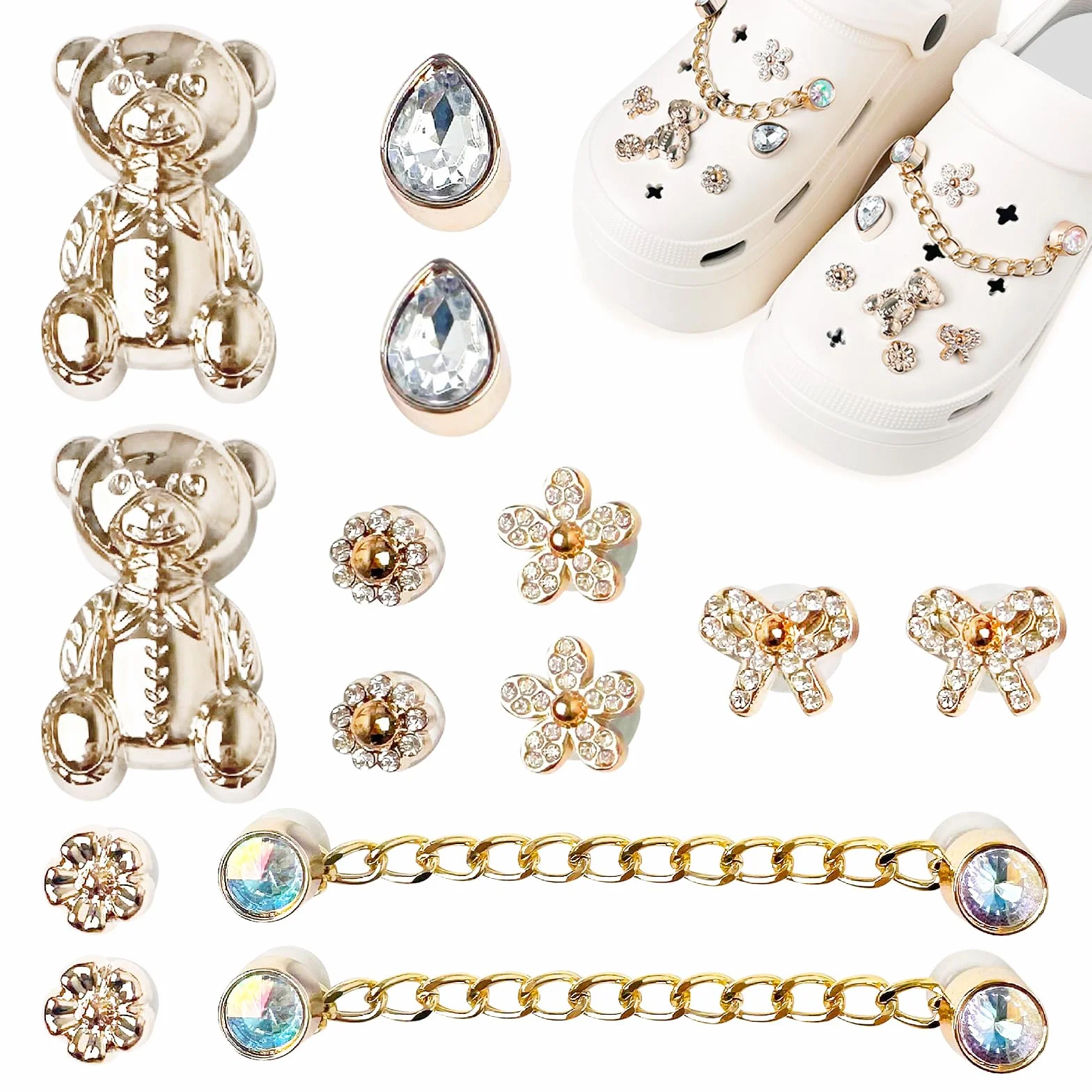 14 sztuk Charms Crocs, kolorowe diamenty, ozdoby Crocs, akcesoria do butów, zdejmowane szpilki do dekoracji Croc Diy, DIY różne kształty, akcesoria dekoracyjne dla kobiet, dziewcząt, dorosłych