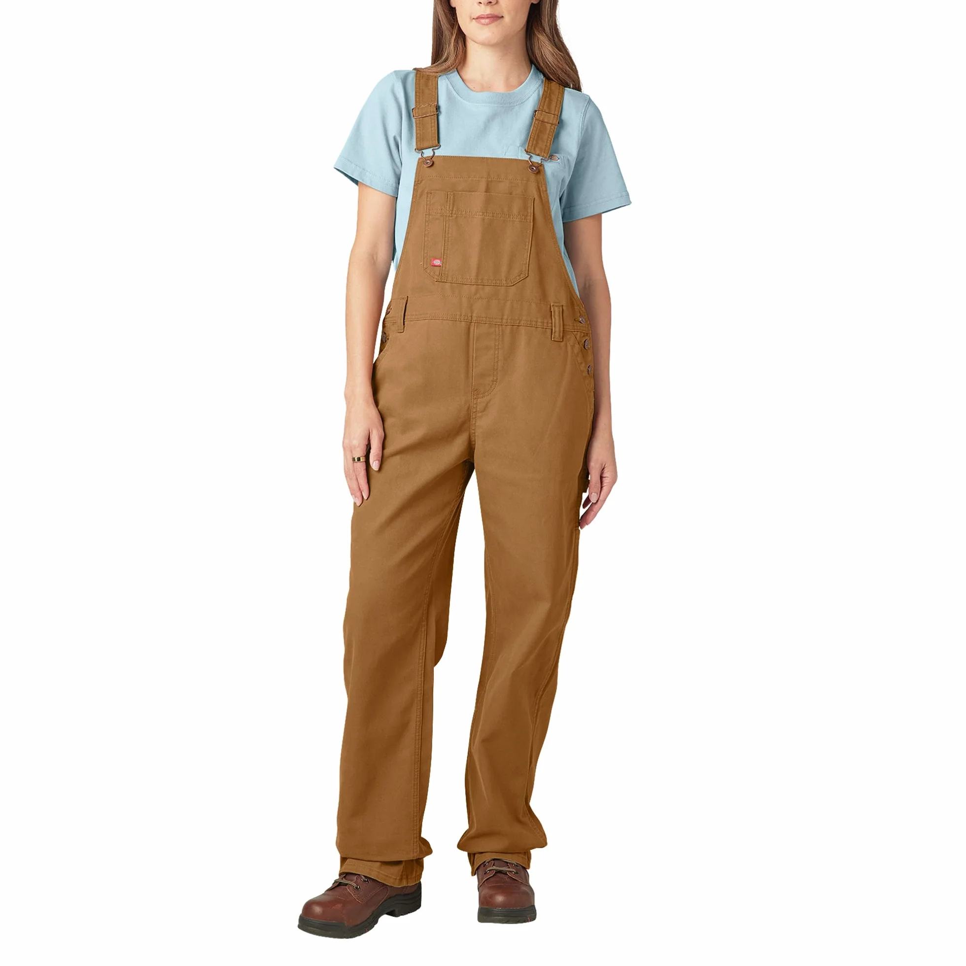 Dickies, Damskie ogrodniczki w swobodnym stylu z prostymi nogawkami, Rinsed Brown Duck, S