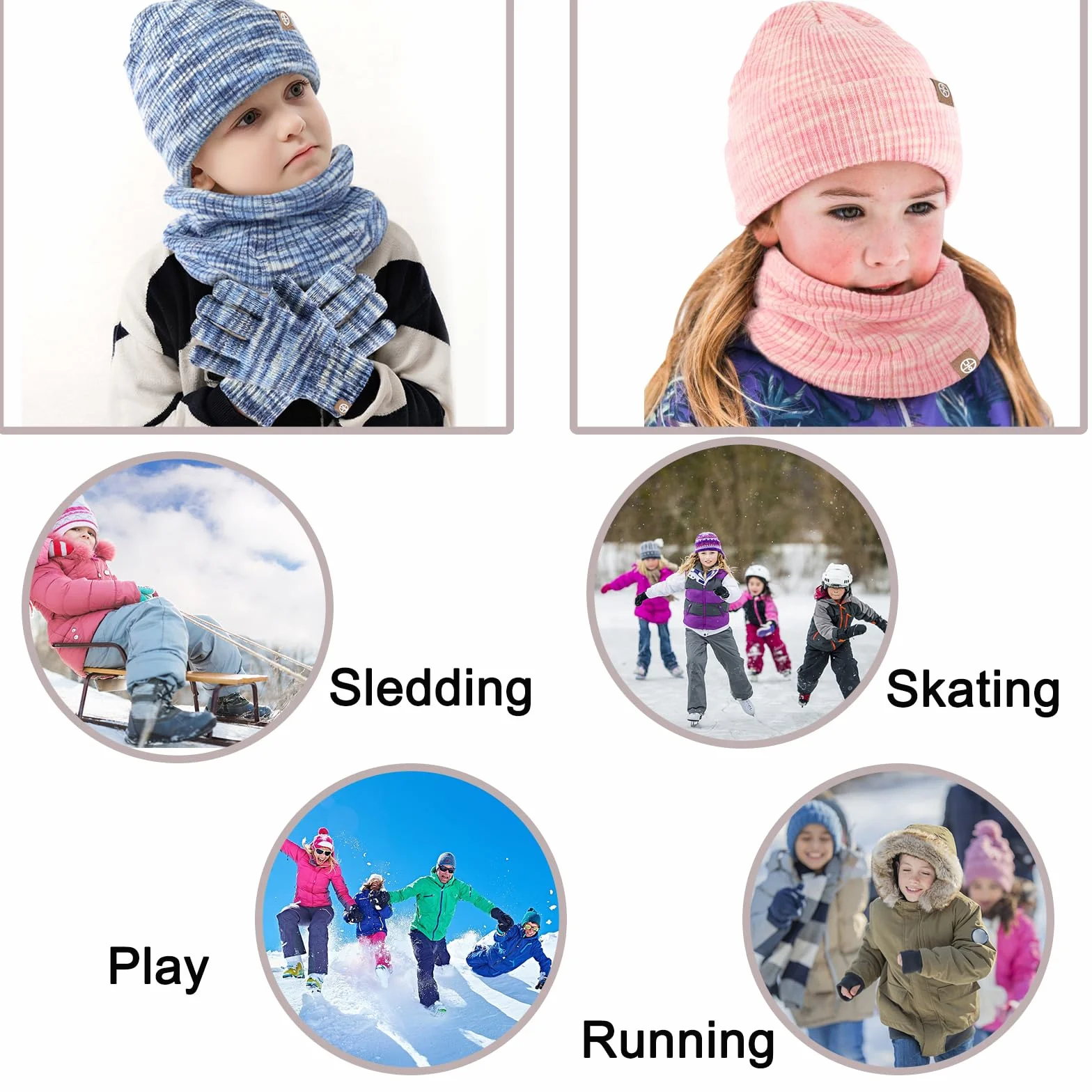 Zimowa czapka beanie, szalik, zestaw rękawiczek, dziecięca czapka zimowa, szalik, czapka, ciepła czapka beanie, dla chłopców z ekranem dotykowym, okrągły zestaw dla dzieci w wieku 5-12 lat