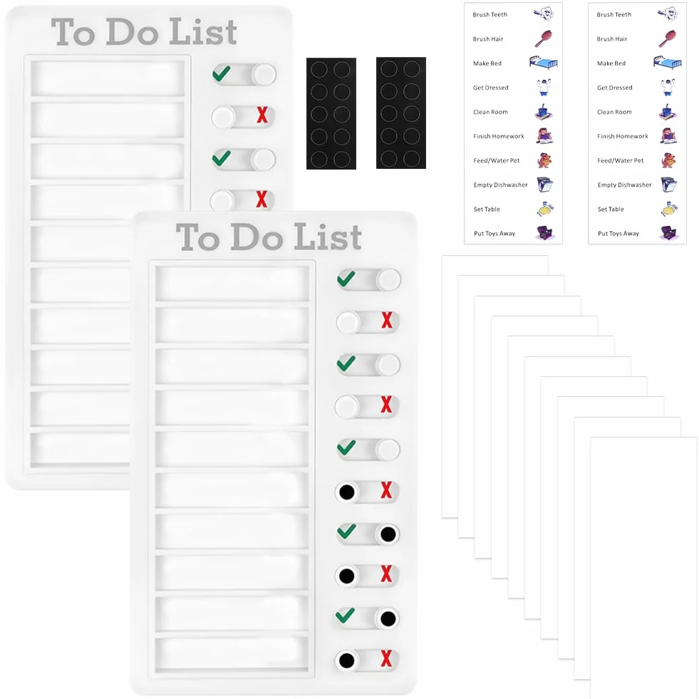 Tablica kontrolna Memo Board, 2 szt. Tablica kontrolna 20 x 12 cm Listy do zadań dla dzieci z 10 kartami indeksowymi wielokrotnego użytku - biała