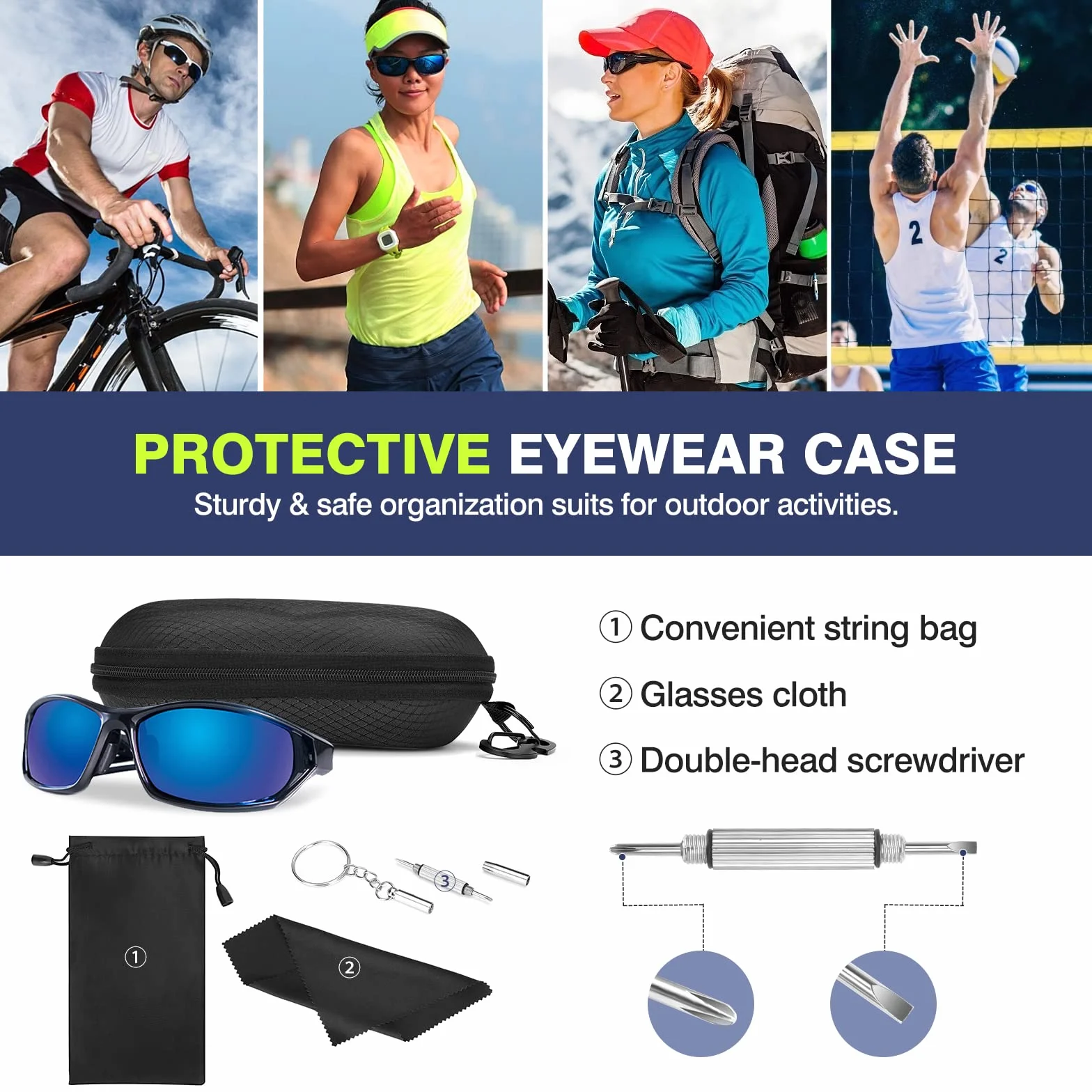 MoKo EVA półtwarda skorupa etui na okulary przeciwsłoneczne, 2 sztuki, unisex, odporne na zarysowania, ochronne etui do przechowywania, uchwyt na okulary z metalowym haczykiem do zawieszania, mini