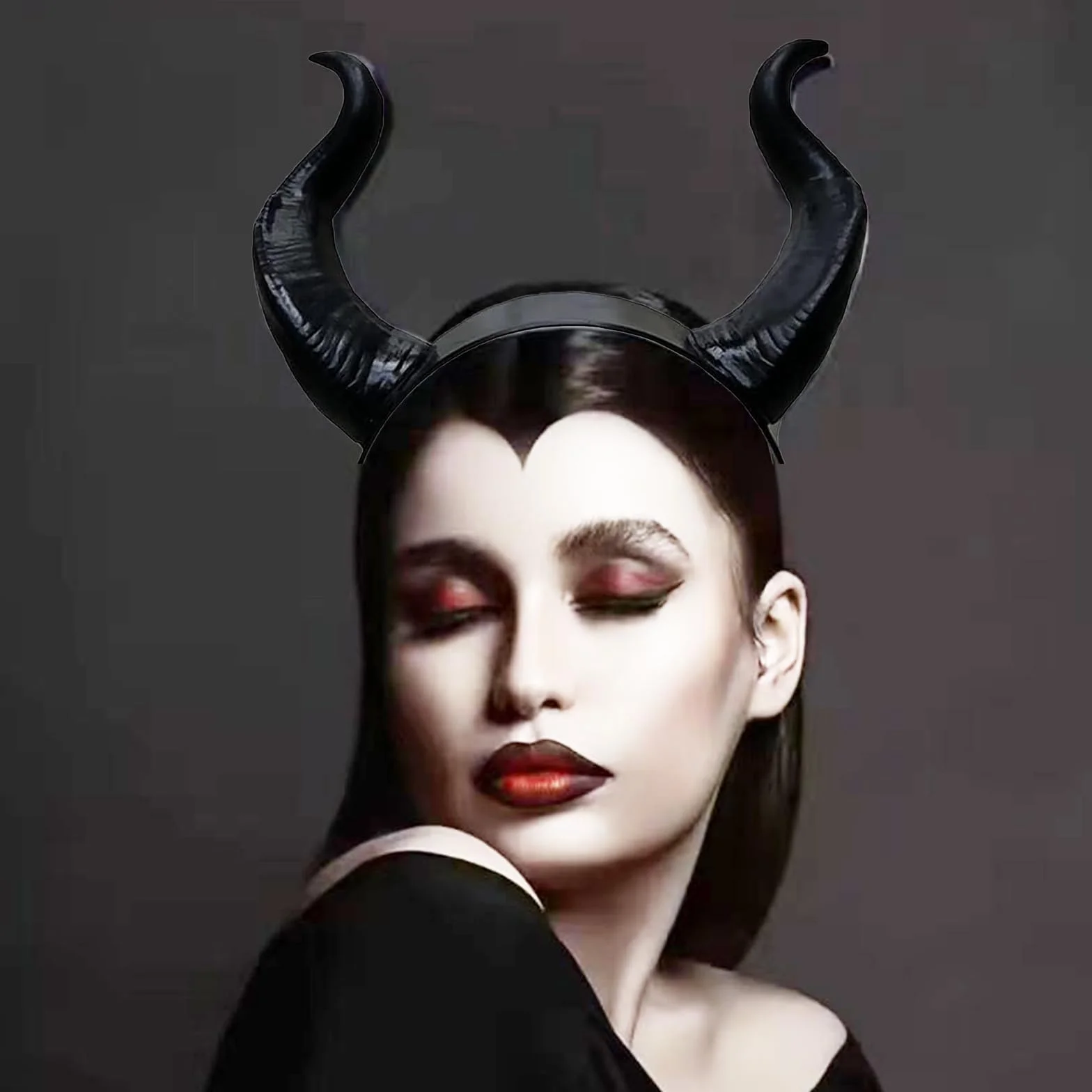 Funmo Ozdoba na głowę z rogiem krowiego, na Halloween, do kostiumu, na imprezę, demon, z rogiem krowy, jednokolorowa, prosta opaska na włosy, czarna opaska na włosy, śmieszna opaska na włosy