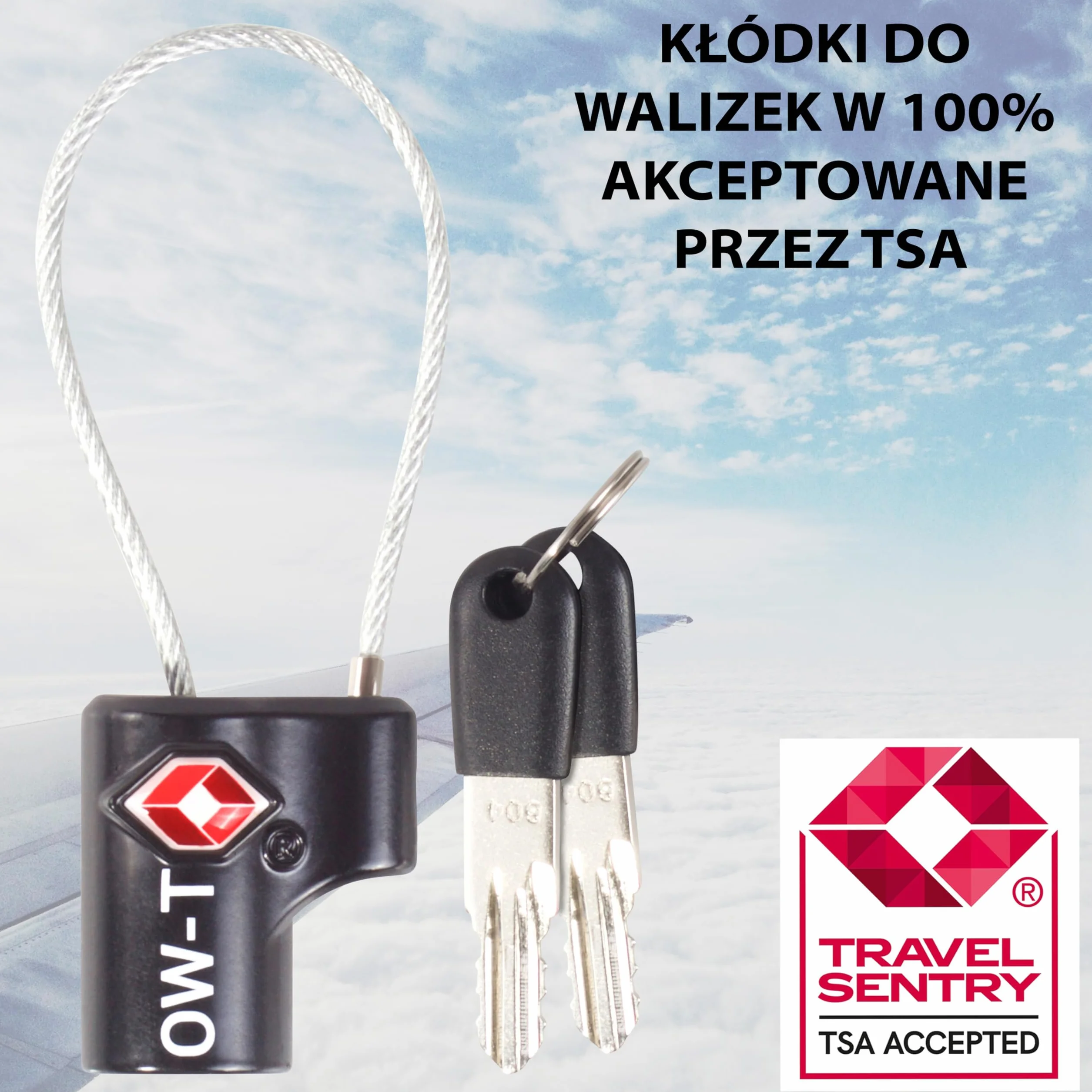 OW-Travel TSA Kłódka z linką z Kluczykiem ​(Zestaw 2 Czarnych) Zamki Bagażowe na Klucz. Wytrzymałe Kłódki Bagażowe z Zamkiem na Klucz do Bagażu, Torby, Walizki, Plecaka, Szafki na Siłowni