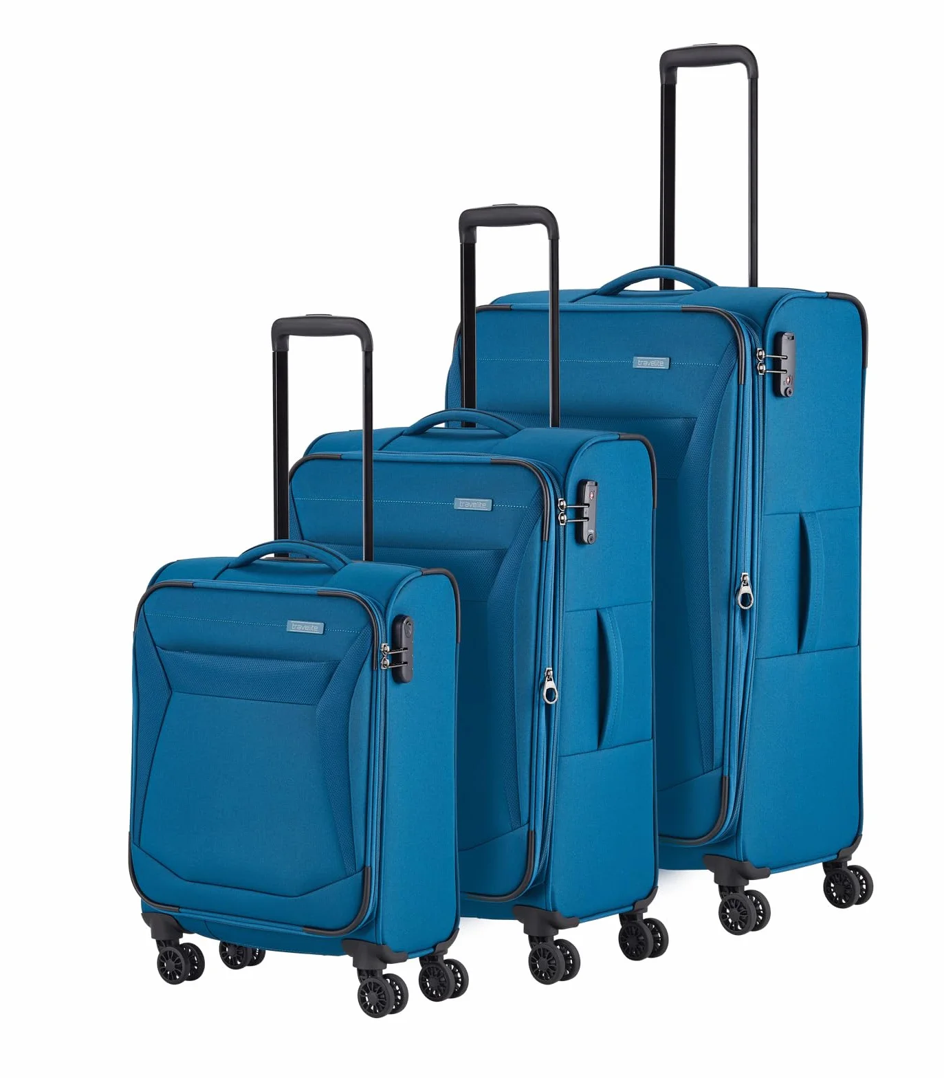 Travelite 4-kołowy zestaw walizek, miękka obudowa, rozmiary L/M/S, seria Chios Trolley, Petrol, Trolley Set (L/M/S), Zestaw wózków na kółkach z 4 kółkami