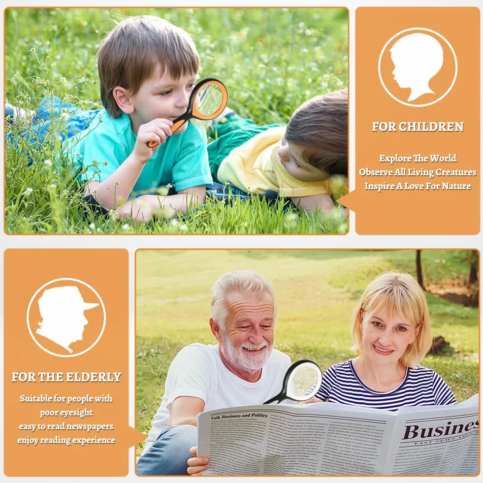10-krotna duża lupa, lupa ręczna, wspiera ciekawość i radość z nauki z gazet, czytania, owadów, obserwacji hobby, biała