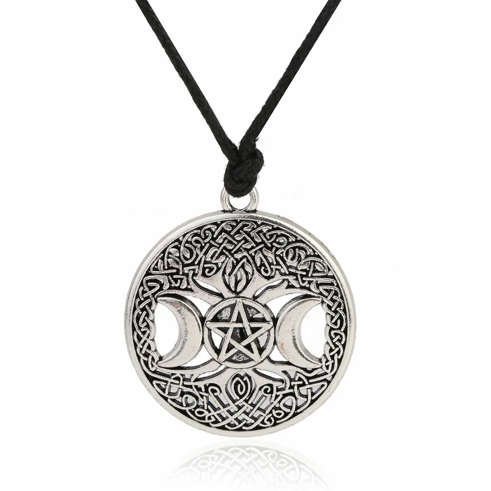 wisiorki damskie， Triple Moon Goddess Pendant Tree of Life Necklace Pentacle Pentagram Wiccan, Metal, unknow