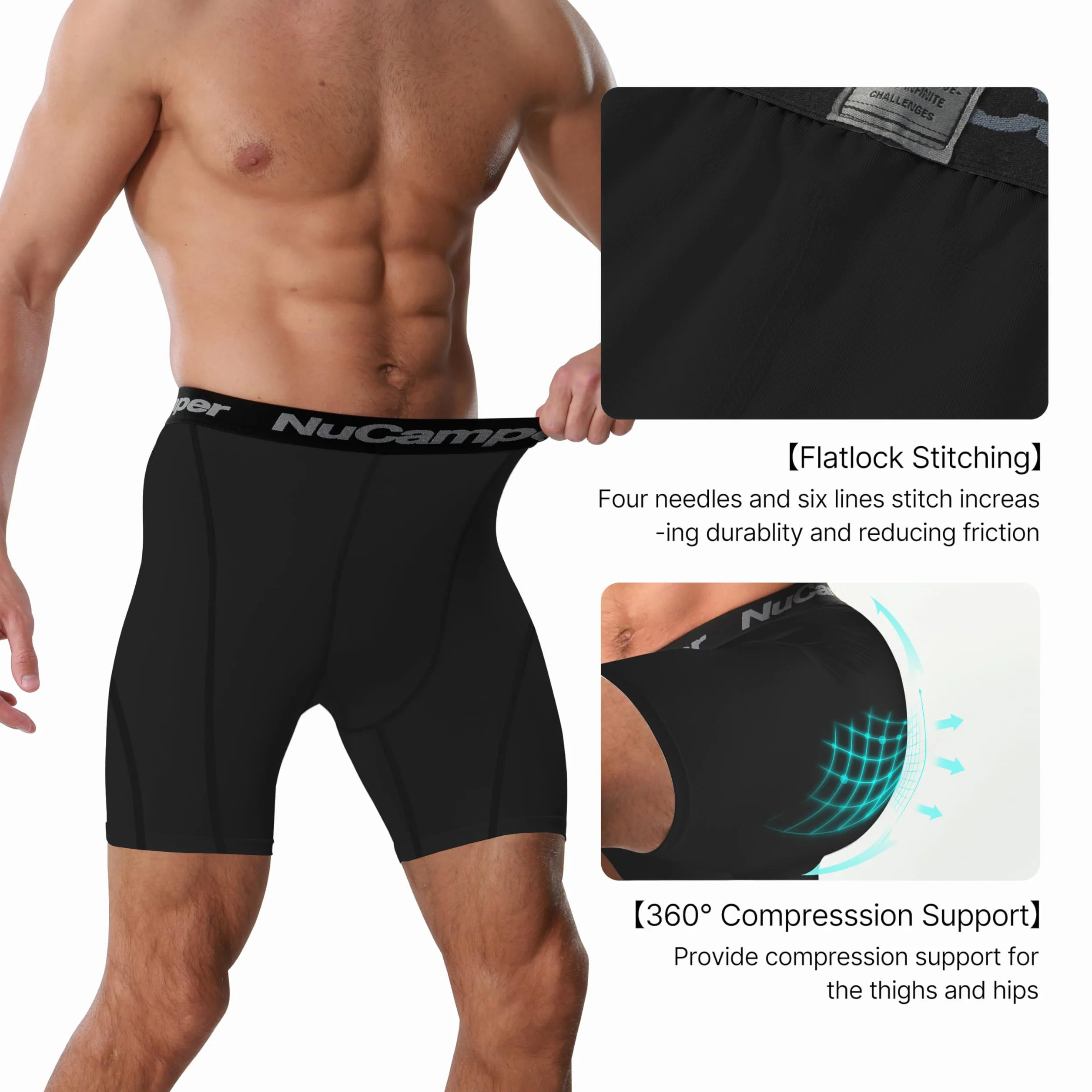 NuCamper Męskie Spodenki Kompresyjne, Treningowe Legginsy, Biegania Warstwa Bazowa, Suchych, Szybkoschnące Oddychających Spodenek, Krótkie Spodenki Sportowe,na Siłownię, do Treningu