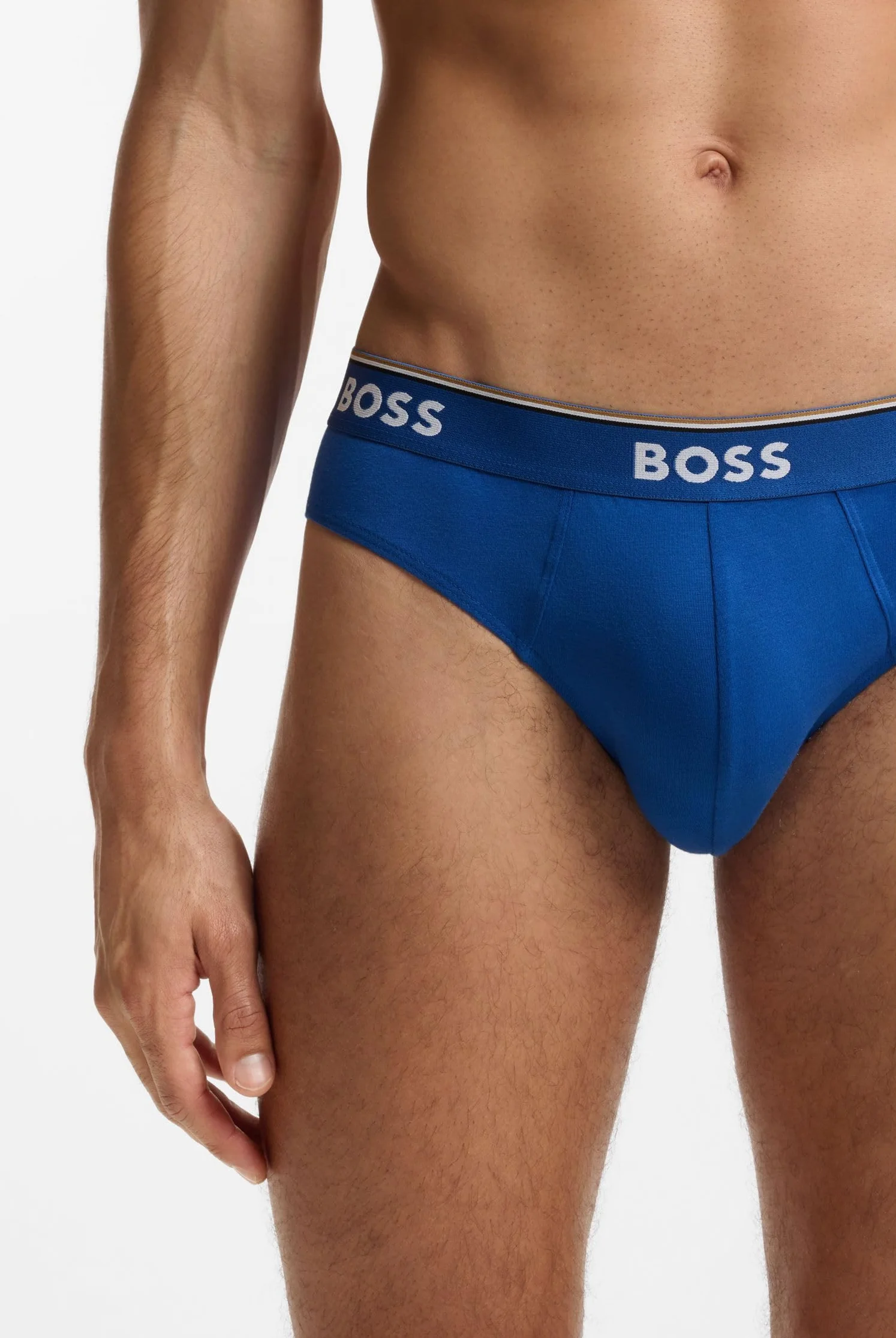 BOSS Męskie majtki Power Slips Briefs Cotton Stretch 3-pak, New - Open Blue487, M