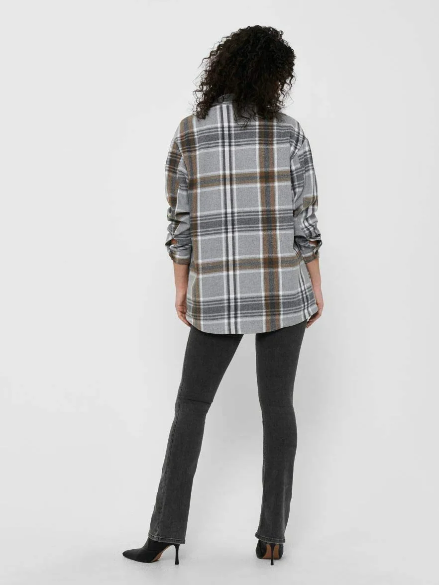 ONLY Onlellene-Valda Check Shacket PNT damska kurtka koszulowa, Chipmunk/Checks:check, 36