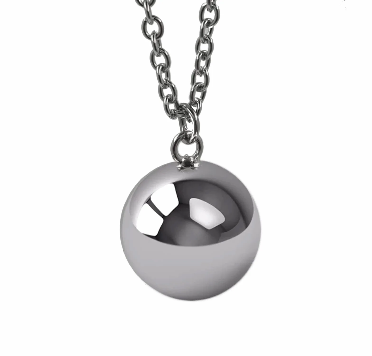 DP Design® V2 Naszyjnik, łańcuszek z zawieszką, przywoływacz aniołów z dzwoniącą kulką, srebrna kula 2,2 cm, długość łańcuszka 126 cm