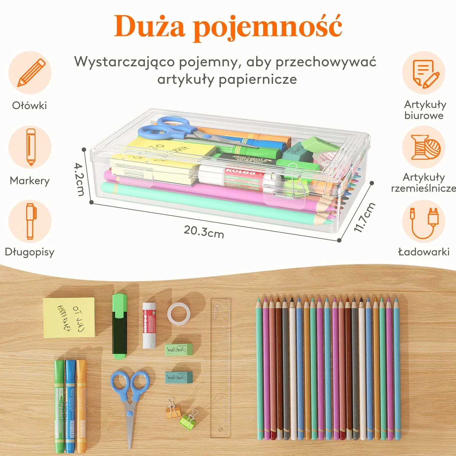 Lifewit Plastikowy piórnik z zatrzaskową pokrywką, twardy organizator do artykułów artystycznych, do klasy i biura, opakowanie 2 szt.