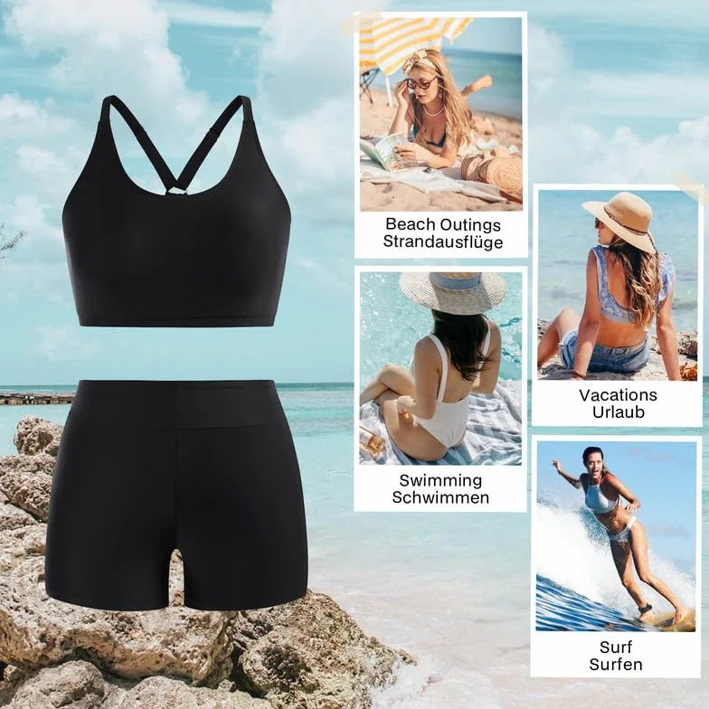 Hanna Nikole Tankini damski, sportowy, duże rozmiary, trójczęściowy, z wyciętym zbiornikiem, górna część z szortami typu push up, kostium kąpielowy damski