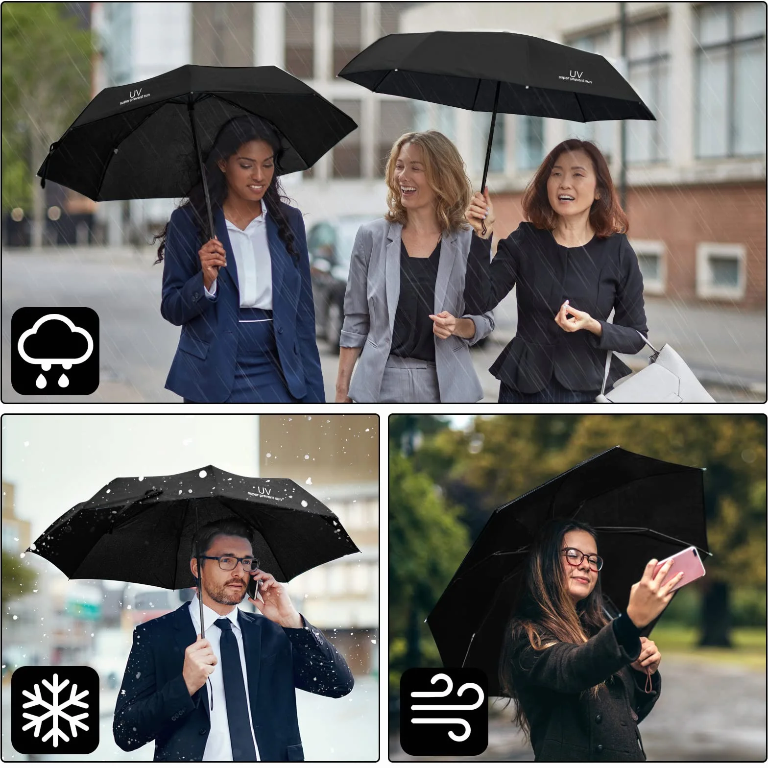Parasol Vicloon, parasol składany, automatyczny otwierany-zamykacz, parasol odporny na burze, powłoka teflonowa 210T, lekki, mocny, dla mężczyzn i kobiet (Elegancki Czarny)