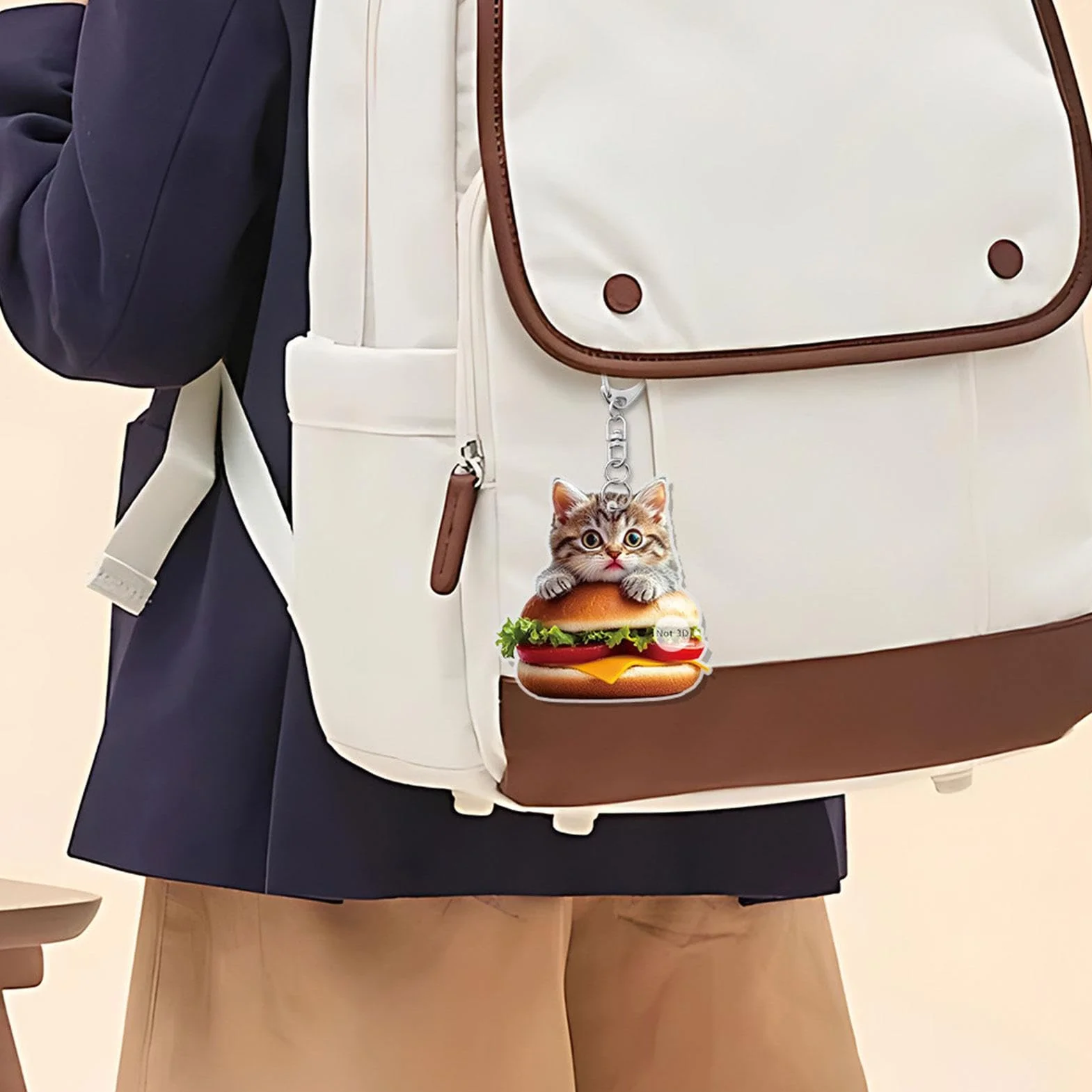 Breloczek do kluczy z motywem kota z hamburgerem, zawieszka do torby na żywność, symulacja kociaka, breloczek do kluczy z klipsem, akrylowy breloczek do torebki, zabawny breloczek do kluczy do Rucksy