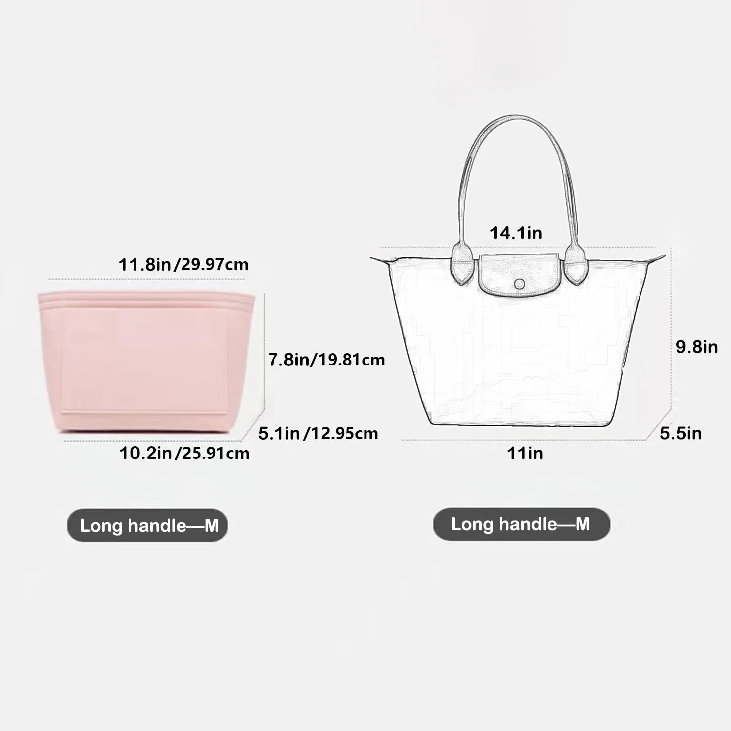 D.DUO Organizer do torby, akcesoria do torebki, odpowiedni do organizera Longchamp z długim uchwytem (różowy, długi uchwyt))