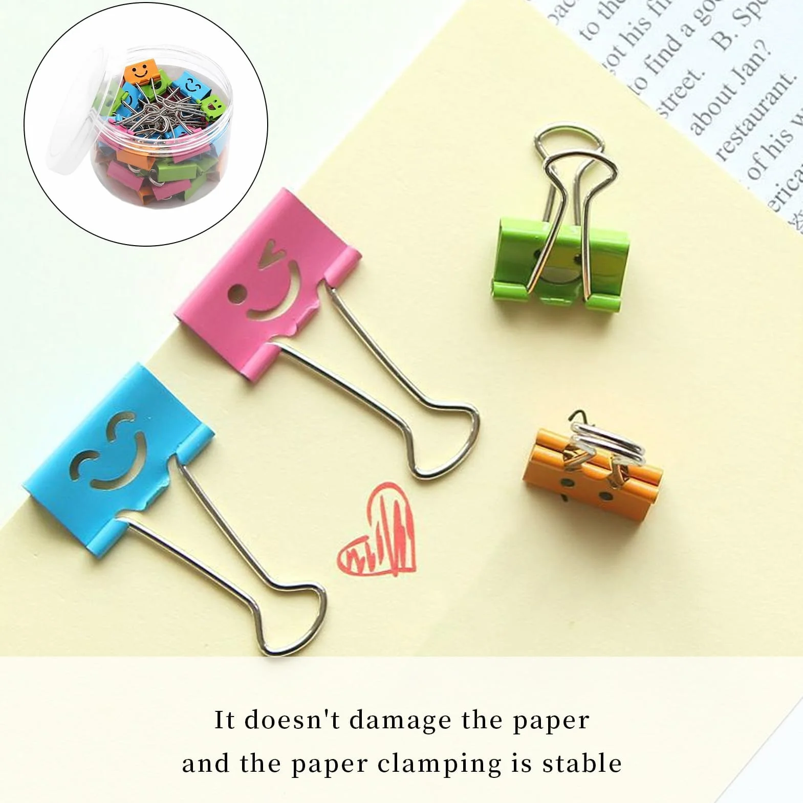 40 sztuk klamerek Foldback, spinaczy do papieru z pudełkiem, klamerek do akt, metalowych klamerek z uśmiechem, dużych klamerek Foldback do organizowania notatek, klasyfikacji – mieści 75 arkuszy