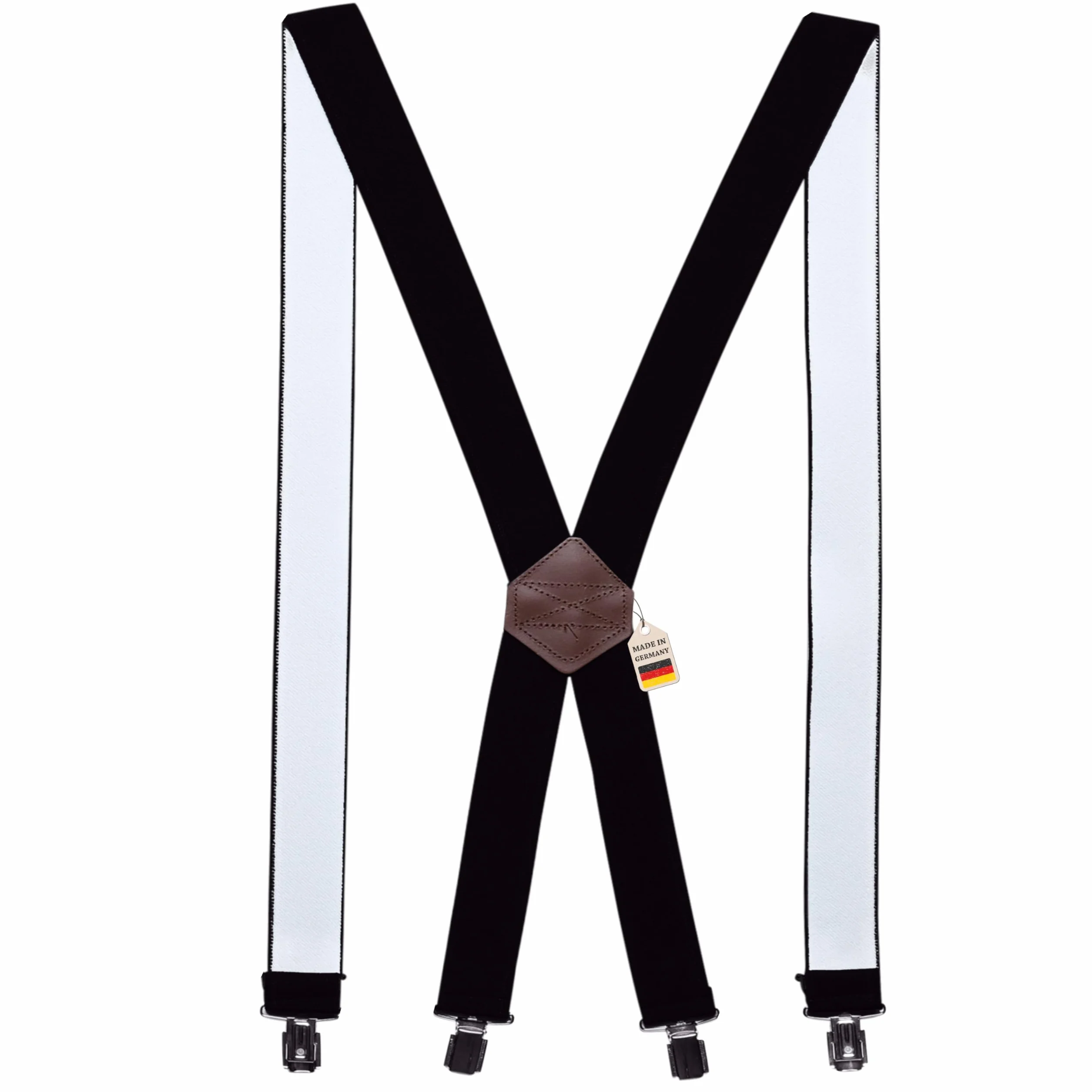 Szelki premium o szerokości 3,5 cm w kształcie litery X ze skórzaną naszywką i 4 bardzo mocnymi klipsami elastyczne męskie i damskie szelki narciarskie Fasnacht