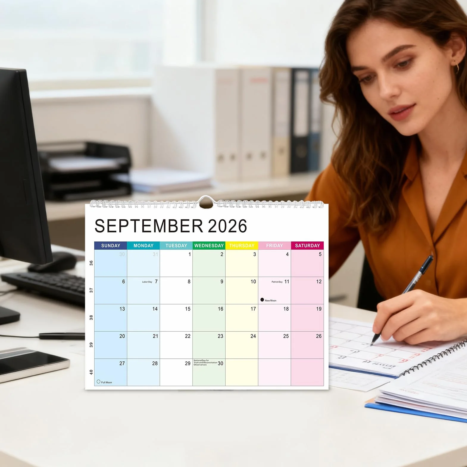 Kalendarz 2026 | Gruby papier z notatkami świątecznymi, od stycznia 2026 do czerwca 2027 r. Kalendarz ścienny na biurko - do domowego biura szkoły terminarz akademicki planowanie Boże Narodzenie Nowy