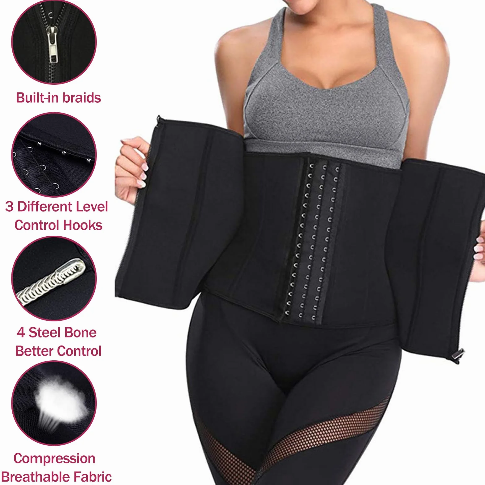 Płaszcz wyszczuplający brzuch, kobieca osłona wyszczuplająca brzuch, damski gorset wyszczuplający, body modelujące brzuch, pas trener talia, L, czarny, L