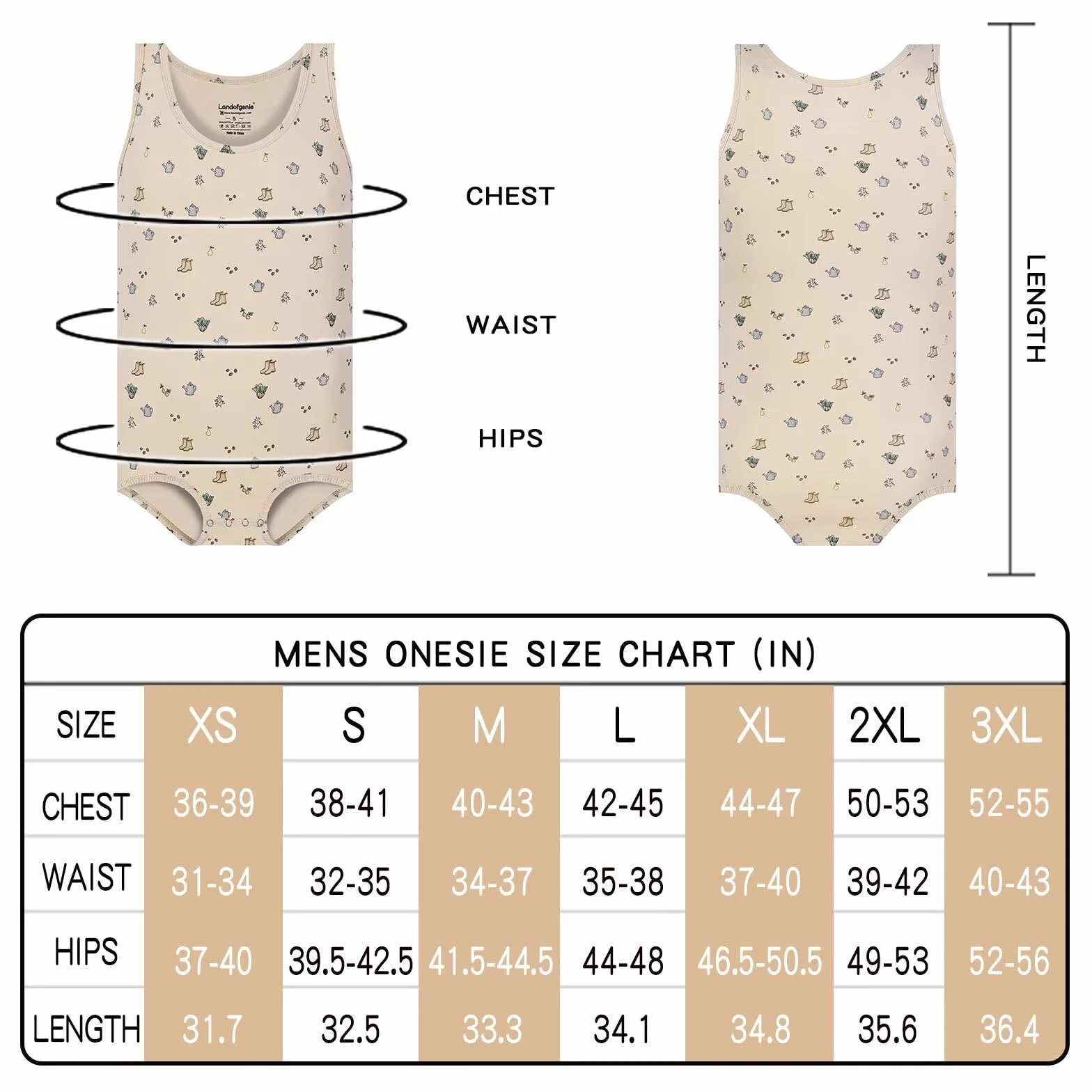 Landofgenie Body Męskie Bez Rękawów Top Kombinezon Piżama Onesie dla Dorosłych