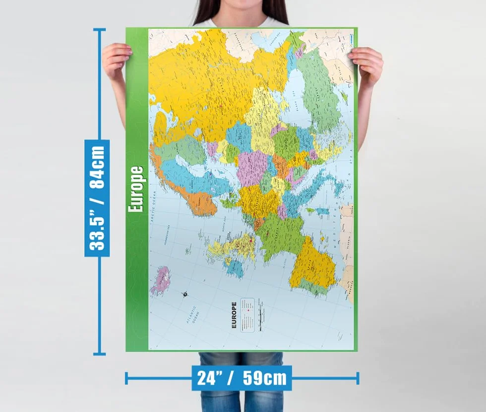 Mapa Europy | Plakaty geograficzne | Papier błyszczący o wymiarach 850 mm x 594 mm (A1) | Plakaty klasy geograficznej | Wykresy edukacyjne firmy Daydream Education